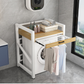 Livista Wasmachinerek - Wasmachine kast - Badkamerrek – Ruimtebesparende Wasmachine Organizer – Stalen Frame – 3 Hoogtestanden – Water-, Kras- en Hittebestendig Werkblad – Antislip Voetjes – Uitschuifbare Hangstang - 200 kg Draagvermogen - Wit/Hout