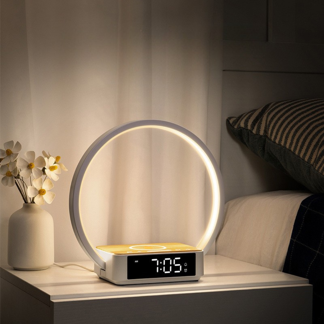 Livista Wake Up Light – Wekker – Draadloze Oplader – 15W – Touch Bureaulamp – met 3 Lichtkleuren – Voor Telefoon, Smartwatch & AirPods