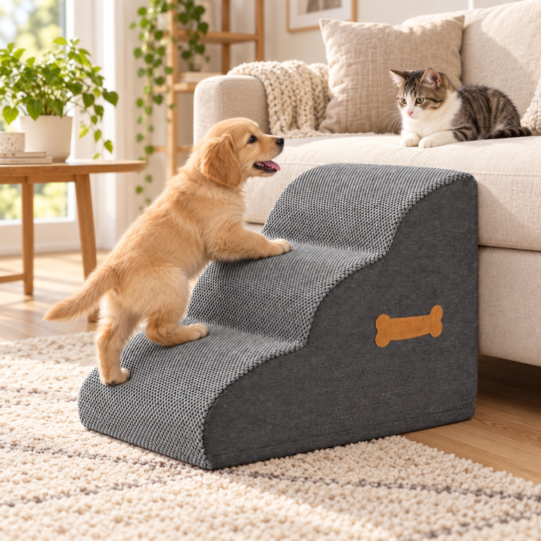 Livista Hondentrap – 3 Treden – Hondentrap voor Bank en Bed – Honden Opstapje – Antislip – Comfortabel Schuim 30D – Afneembare Wasbare Hoes – Grijs