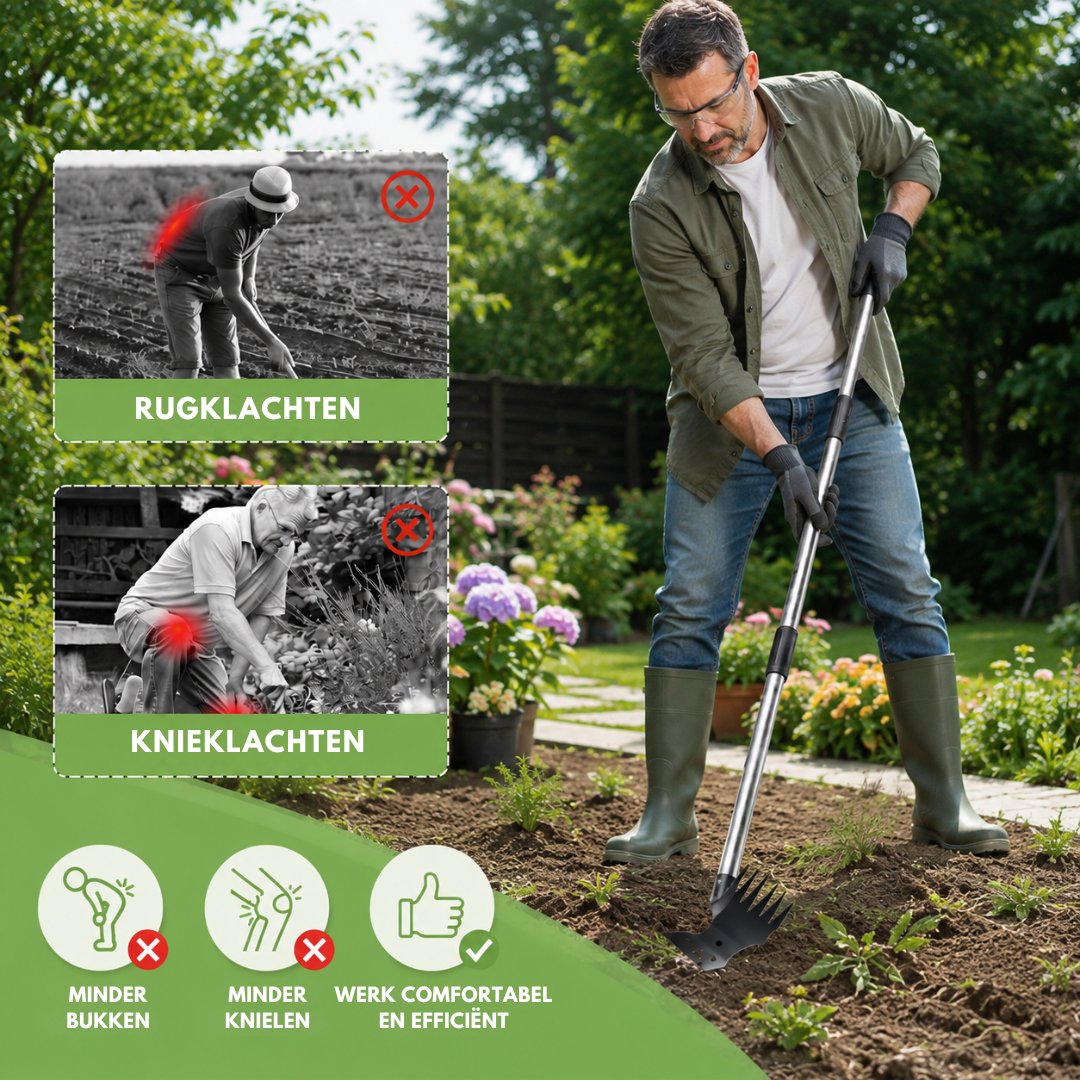 Livista 2-in-1 Onkruidverwijderaar – Met Lange Steel – Schoffel en Handcultivator – Staande Onkruidtrekker – Verstelbaar tot 183 cm – RVS Steel – Voor Onkruid Verwijderen en Grond Losmaken – Inclusief Tuinhandschoenen