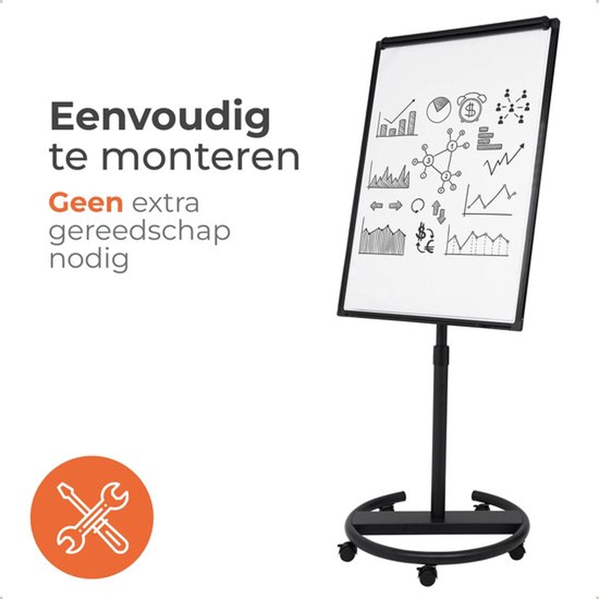 Livista Flipover Verrijdbaar 70x100cm - Stiften, Marker, Magneten en Mini whiteboard - Magnetisch Whiteboard - Verstelbaar Bord van 172 tot 215 cm - Met Uitschuifbare Armen
