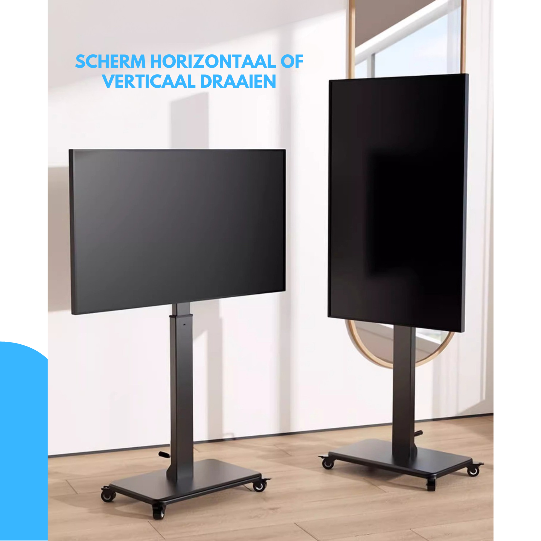 Livista  Verrijdbare TV Standaard – 90° Draaibaar – Horizontaal & Verticaal – Geschikt voor 26-60 Inch – Mobiele TV Vloerstandaard – In Hoogte Verstelbaar met Handslinger – Max. 70 kg – Met Remwielen