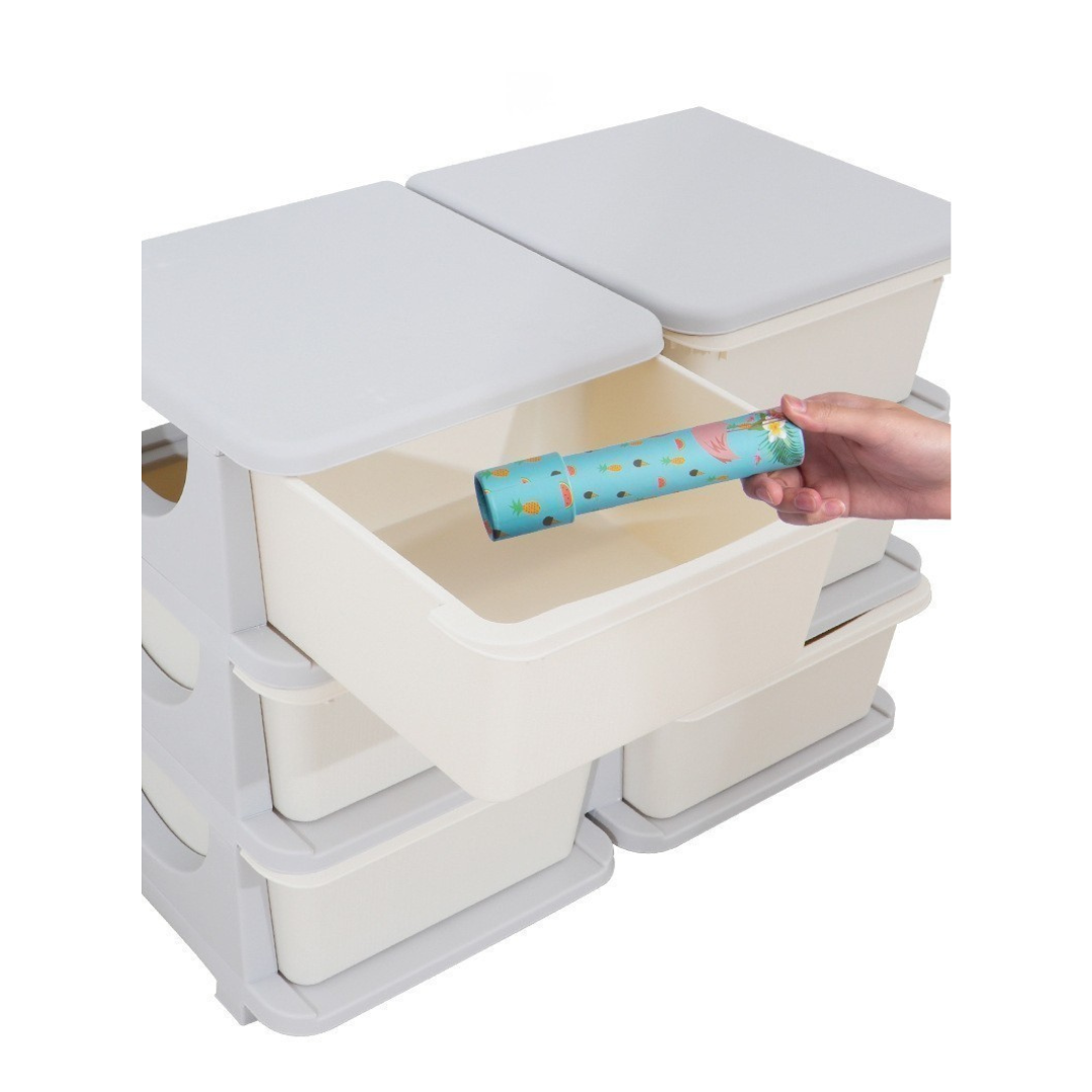 Livista Opbergboxen – 3 Ruime Lades – Voor Speelgoed en Kleding – Anti-Uitval Systeem – Veilig & Duurzaam – 56x37x37.5 cm – Beige/Grijs