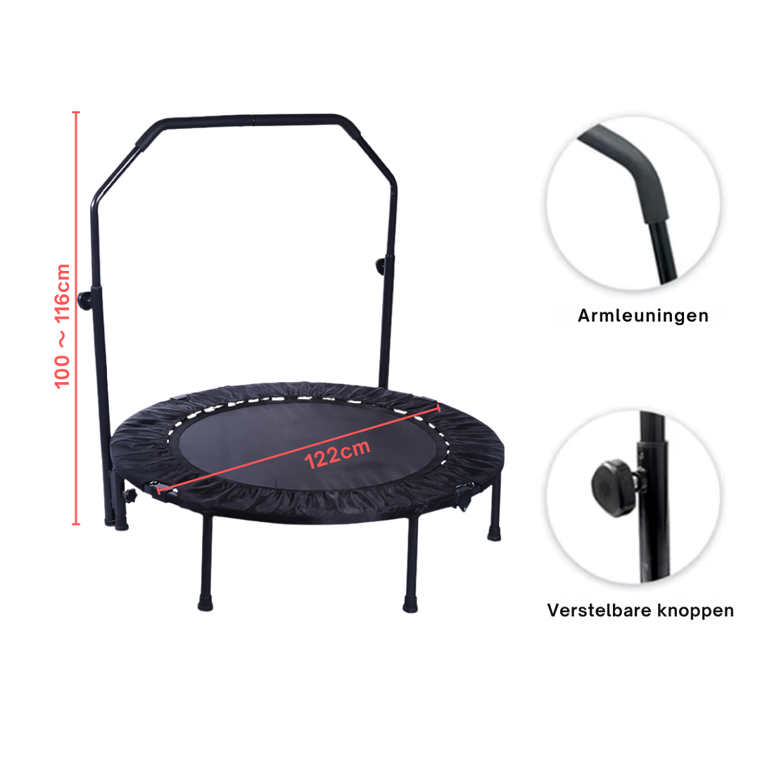 Livista Fitness Trampoline – Ø122 cm – Verstelbare Handgreep – Antislip Zuignappen – Krachtige Veren – Max. 150 kg – Voor Binnen & Buiten – Zwart