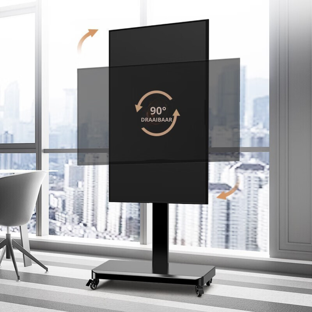 Livista  Verrijdbare TV Standaard – 90° Draaibaar – Horizontaal & Verticaal – Geschikt voor 26-60 Inch – Mobiele TV Vloerstandaard – In Hoogte Verstelbaar met Handslinger – Max. 70 kg – Met Remwielen
