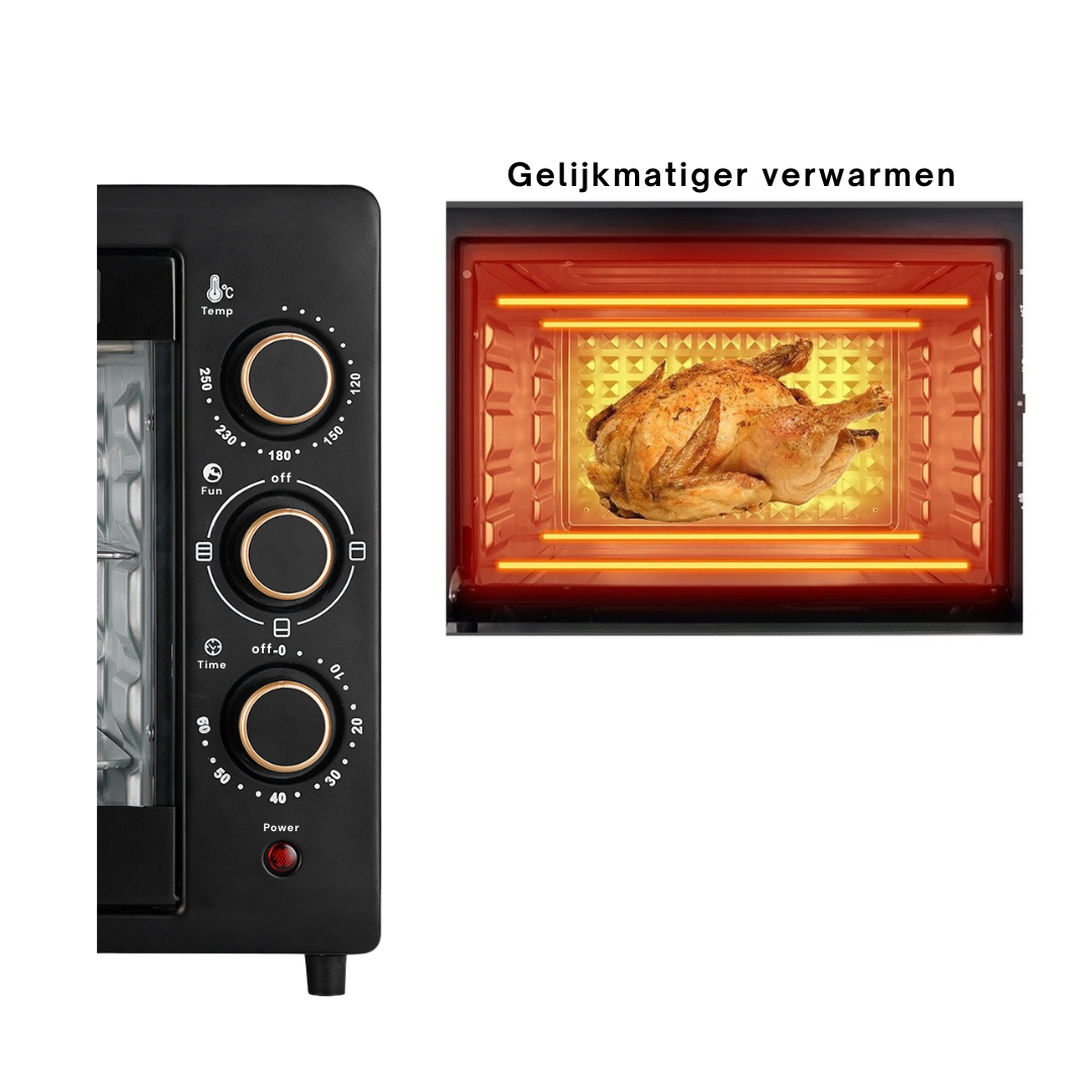Livista® Vrijstaande Oven – 48L – Dubbele Verwarming – 120–250 °C – RVS Binnenkant – Gehard Glas – Perfect voor Bakken, Braden en Grillen