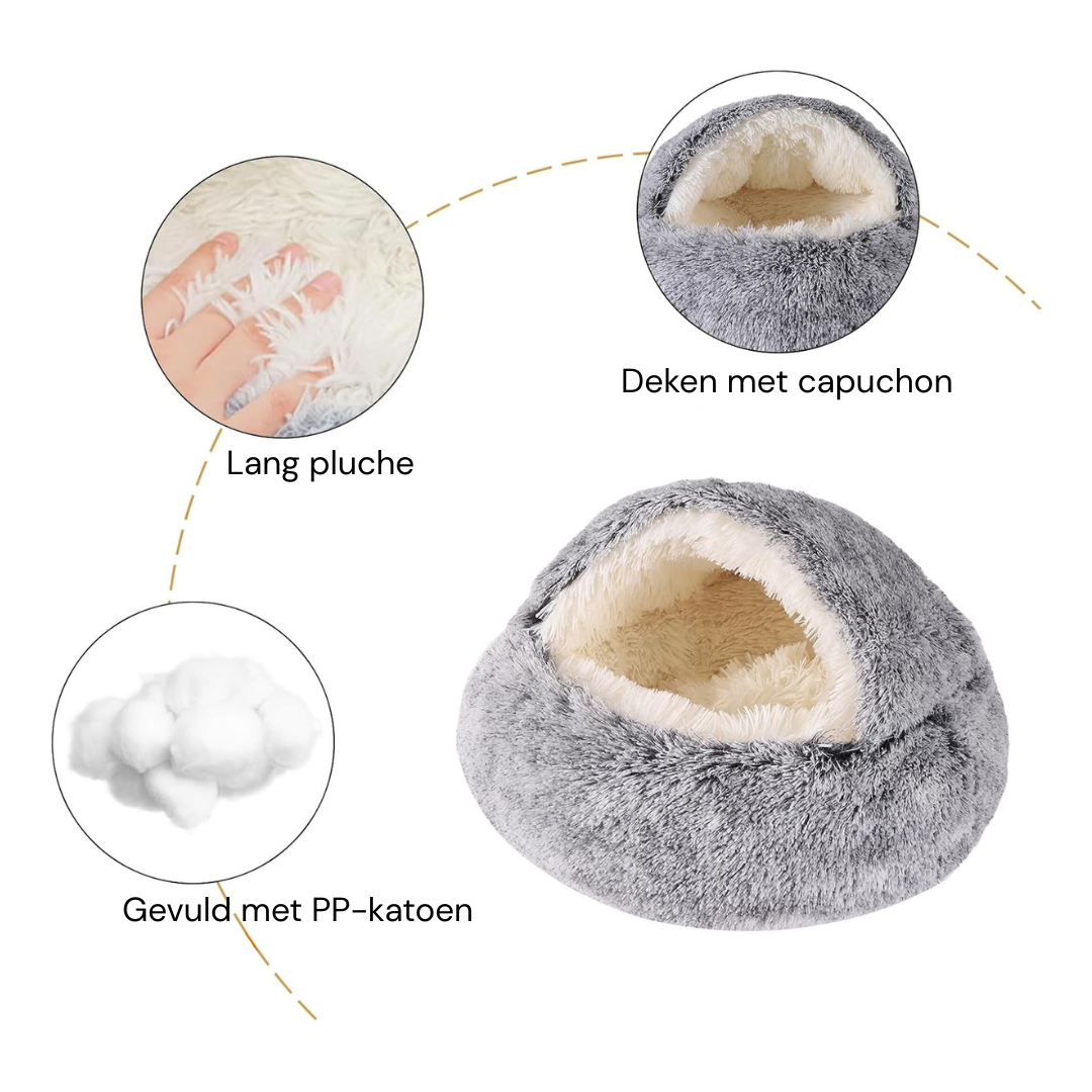 Livista Pluche Kattenbed - Kattenmand - Supercomfortabel Kattenhuis - Halfgesloten Schelpvorm - Geschikt voor Kittens en Puppy's tot 10 kg - Lichtgrijs