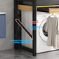 Livista Wasmachinerek – Met Uitschuifbare Hangstang – 200 kg Draagvermogen – Ruimtebesparende Wasmachine Organizer – Versterkt Stalen Frame – 3 Hoogtestanden – Water-, Kras- en Hittebestendig Werkblad – Antislip Voetjes – Zwart/Hout