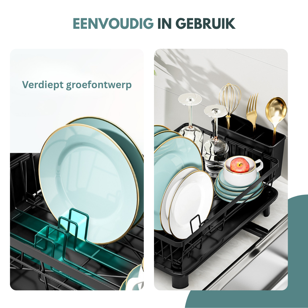 Livista Afdruiprek - Met Lekbak - Druiprek voor Vaat, Borden, Glazen en Bestek - Afwasrek - Antislipvoetjes - Ruimtebesparend Afwasrek - Zwart