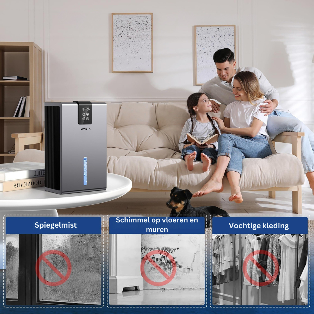 Livista Luchtontvochtiger voor Thuisgebruik – Met Luchtzuiveringsfunctie – 2.8L – Intelligente Vochtigheidsregeling – Laag Geluidsniveau – Automatische Uitschakeling bij Vol Waterreservoir – Geschikt voor Meerdere Kamers – Grijs