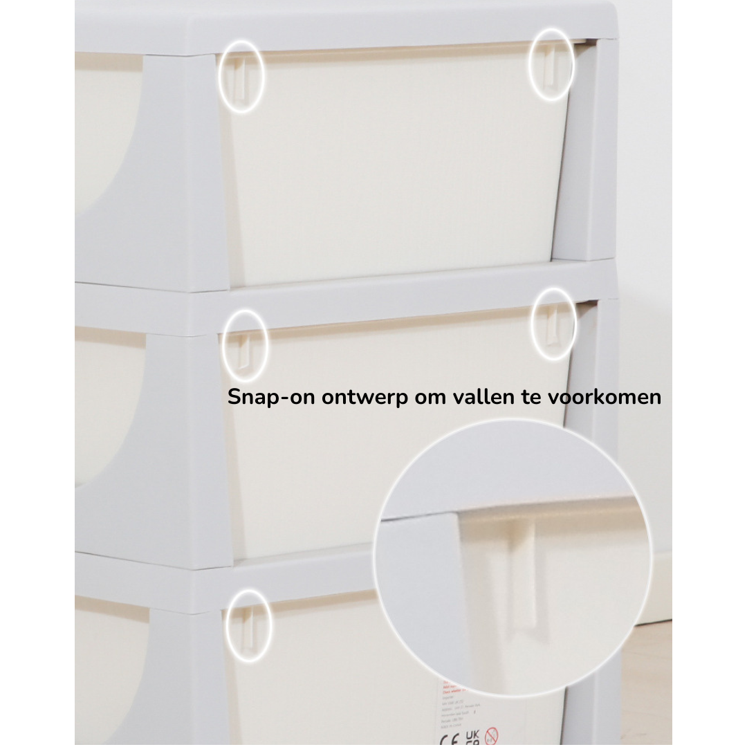 Livista Opbergboxen – 3 Ruime Lades – Voor Speelgoed en Kleding – Anti-Uitval Systeem – Veilig & Duurzaam – 56x37x37.5 cm – Beige/Grijs