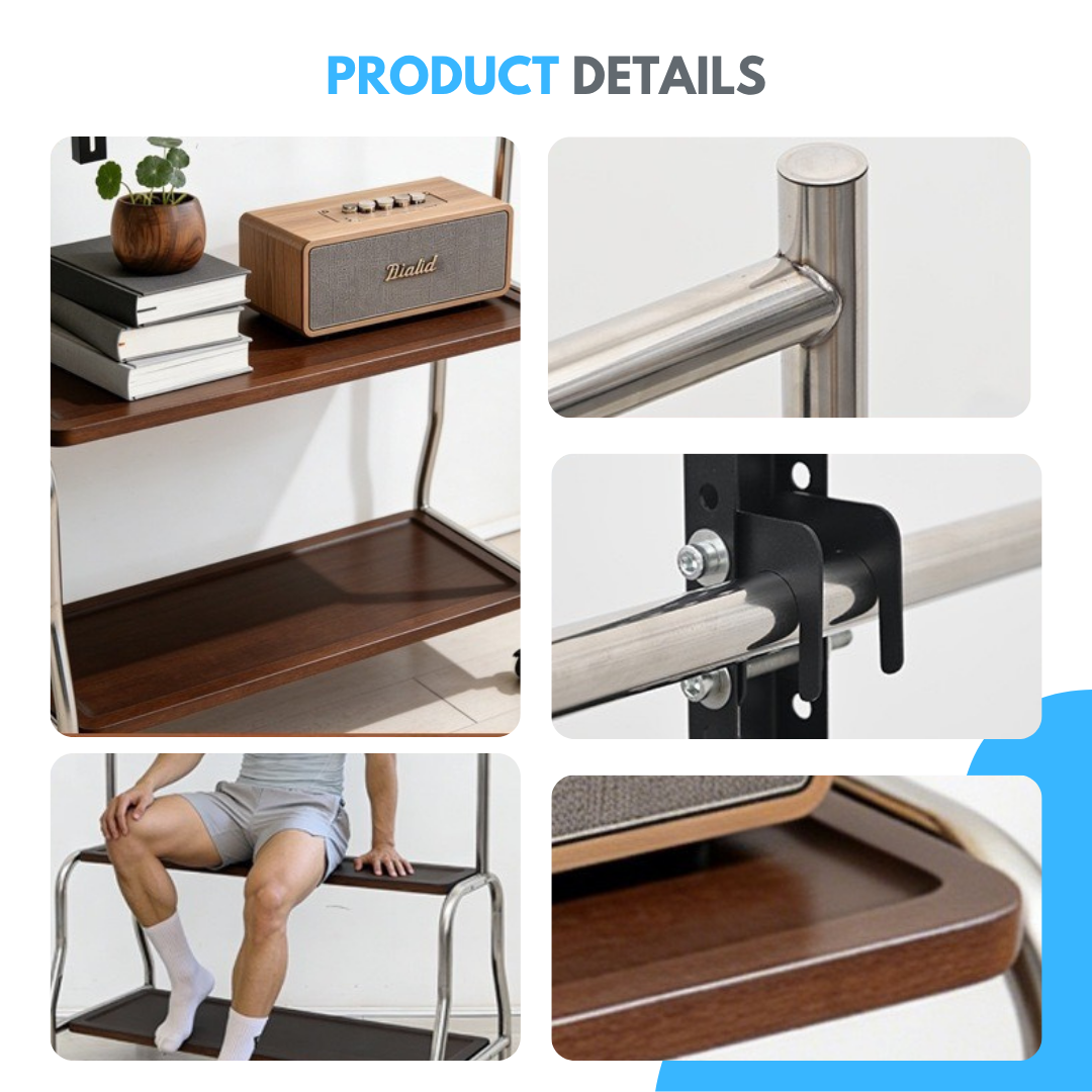 Livista Mobiele TV Standaard – Verrijdbaar TV Meubel – Dubbele Houten Planken – Geschikt voor 32-75 Inch TV – Max. 50 kg – Stalen Frame
