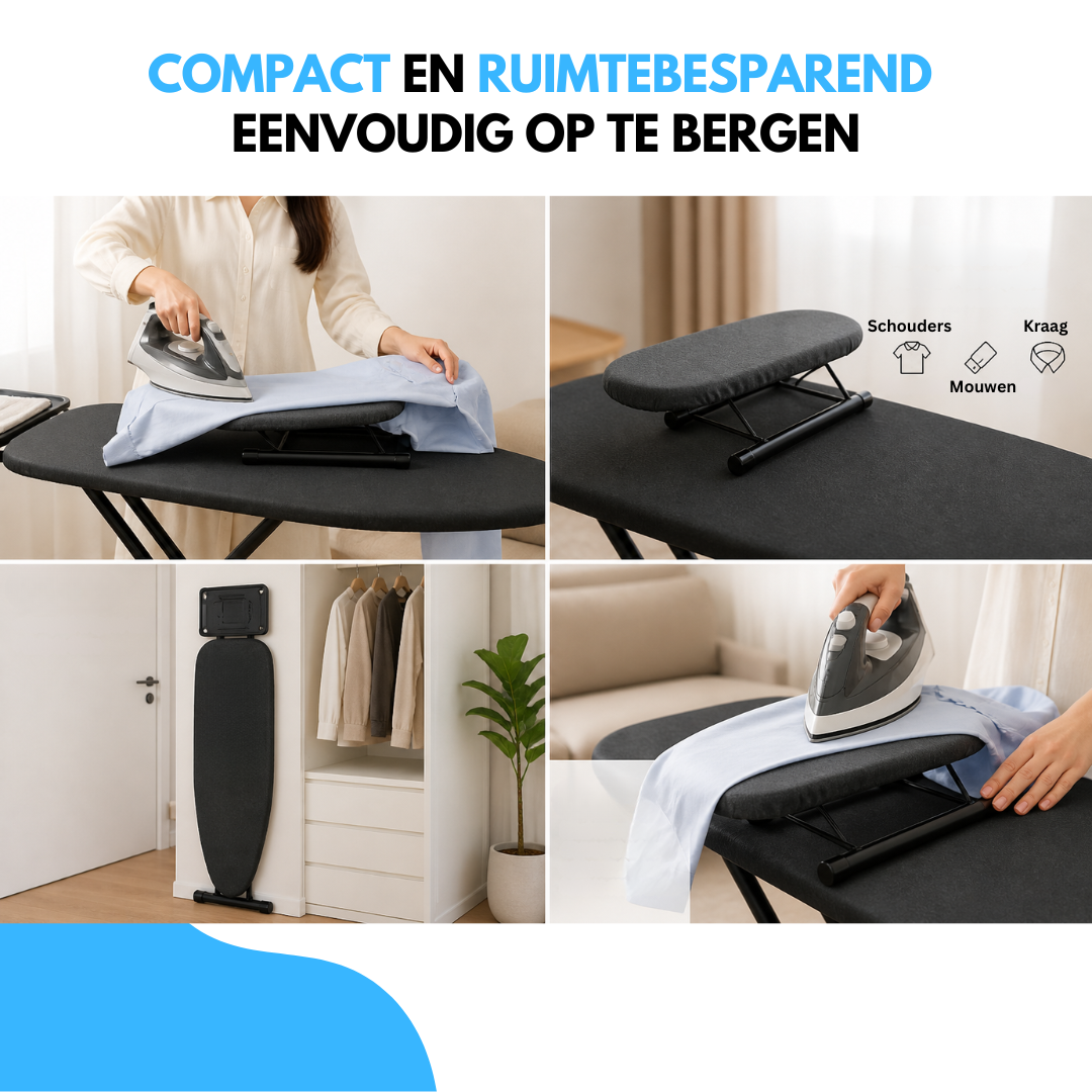 Livista Strijkplank – 120x38 cm – Met Mouwplankje en Opbergrek – Verstelbaar in 6 Hoogtes – Extra Groot Strijkijzerplateau – Stabiel Stalen Frame – Donkergrijs