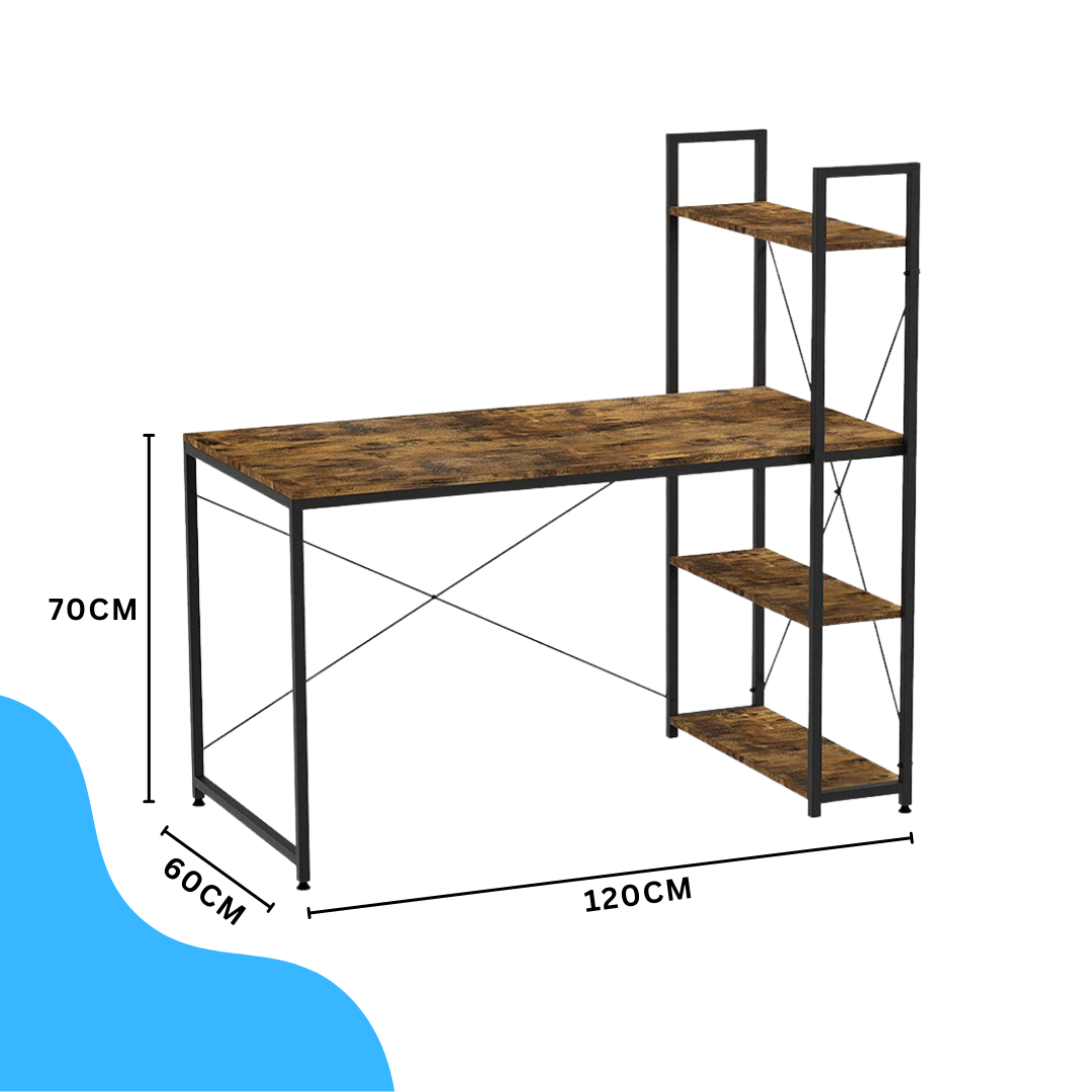Livista Bureau – 120x60x70 cm – Computertafel met Opbergplank – Metaal & Hout – Industrieel Design – Ideaal voor Werkruimte – Hoogwaardige Kwaliteit – Donker houtbruin