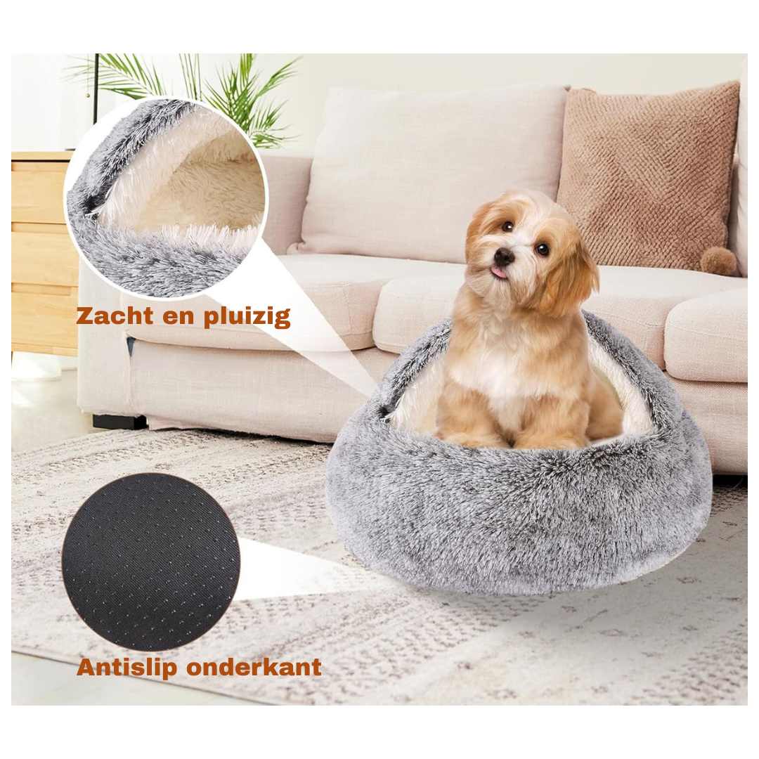 Livista Pluche Kattenbed - Kattenmand - Supercomfortabel Kattenhuis - Halfgesloten Schelpvorm - Geschikt voor Kittens en Puppy's tot 10 kg - Lichtgrijs