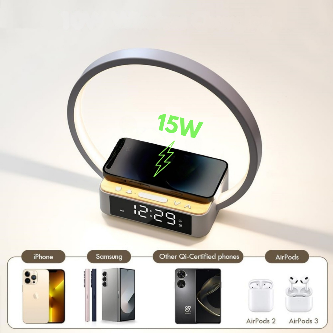 Livista Wake Up Light – Wekker – Draadloze Oplader – 15W – Touch Bureaulamp – met 3 Lichtkleuren – Voor Telefoon, Smartwatch & AirPods