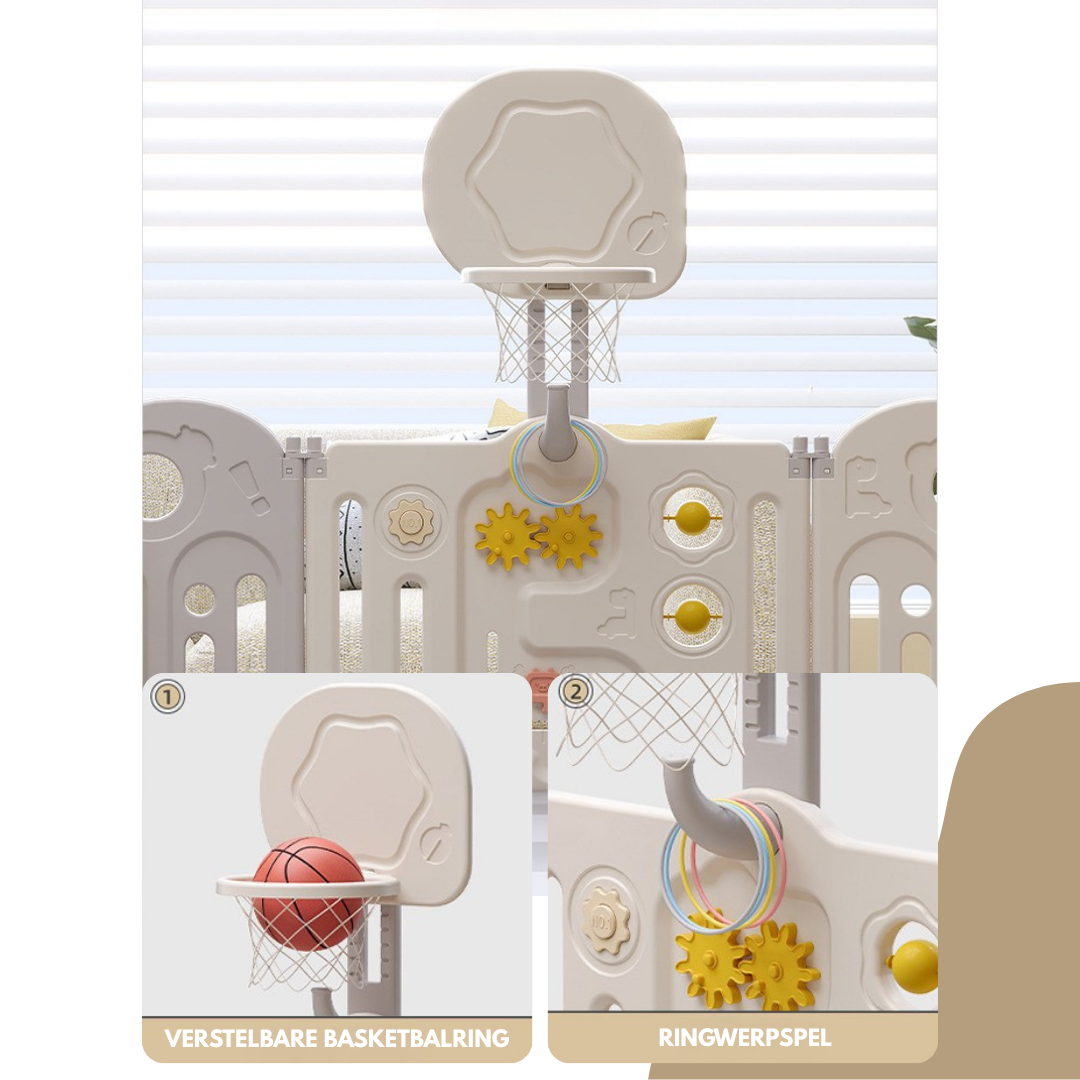 Livista Grondbox Baby –156x156x61cm – 12+2 Panelen – Inklapbare Speelbox met Dinosaurus-Thema – Verstelbare Basketbalring – Met Zuignappen – Inclusief Kruipmat – Veilig Kinderbox Playpen