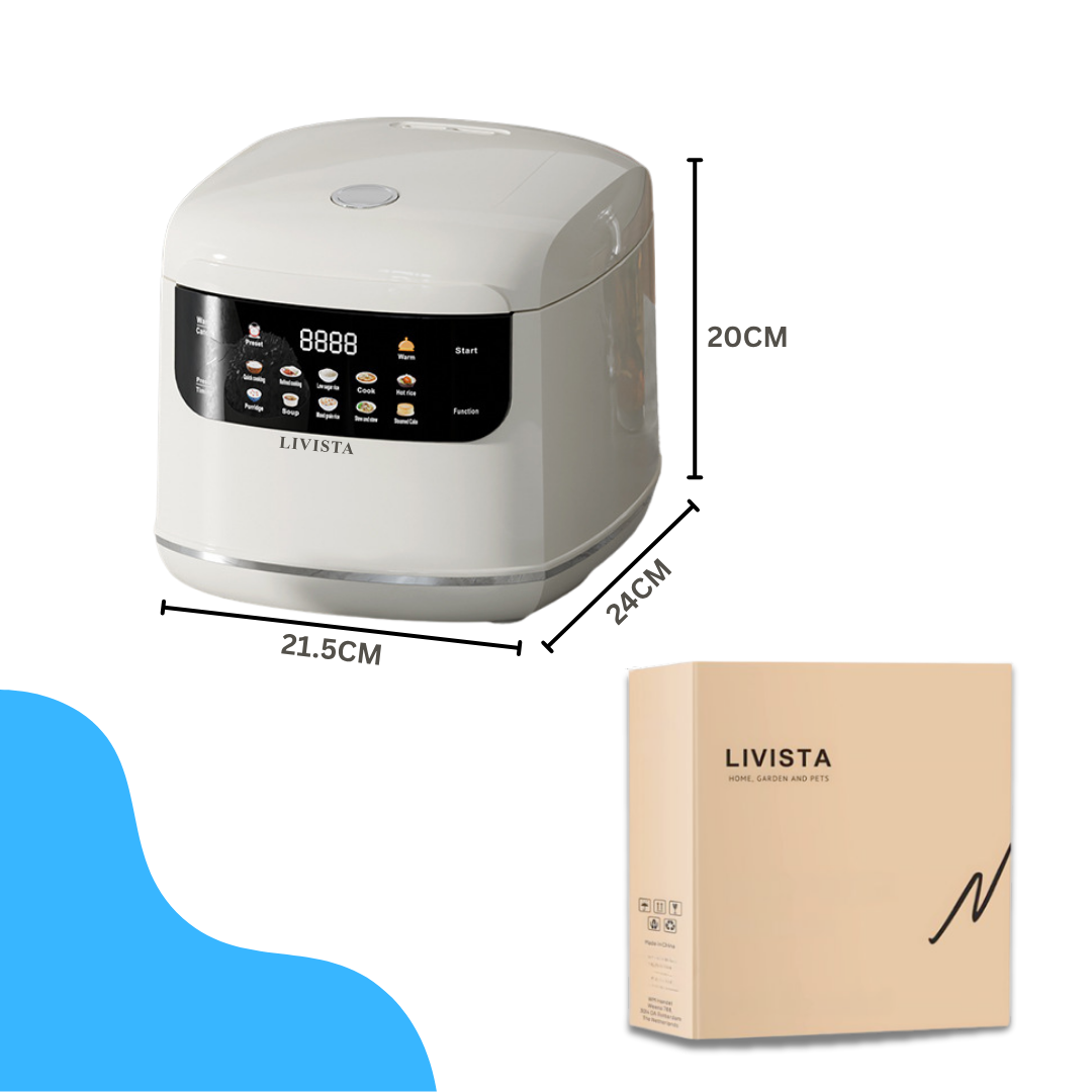 Livista Rijstkoker – 2L – Multicooker – Met Stoomfunctie, Timer en Warmhoudfunctie – 10 Programma's – Titanium Binnenpan – Touchscreen – Wit
