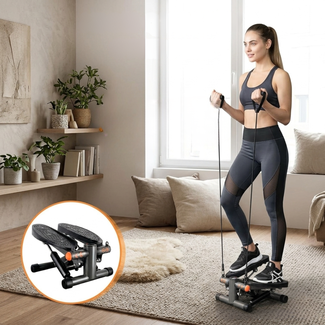 Livista Mini Stepper – Compacte Fitness Stepper voor Thuis – met Weerstandsbanden & LCD-scherm – Full Body Workout – Stil & Hoge Weerstand – Belastbaar tot 130KG