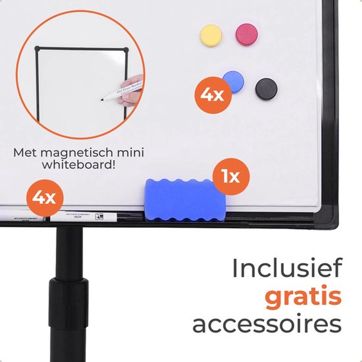 Livista Flipover Verrijdbaar 70x100cm - Stiften, Marker, Magneten en Mini whiteboard - Magnetisch Whiteboard - Verstelbaar Bord van 172 tot 215 cm - Met Uitschuifbare Armen