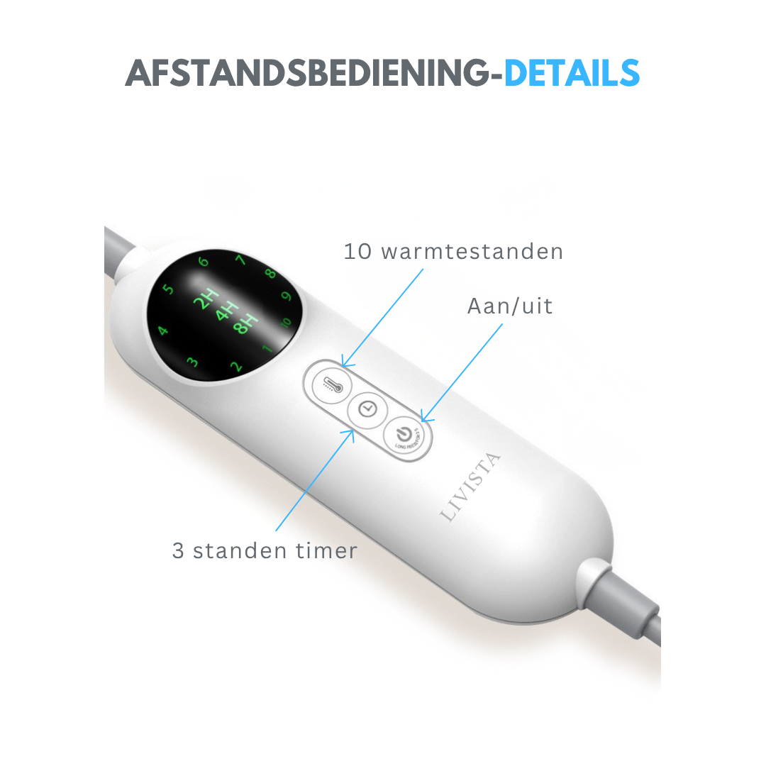 Livista Elektrische Deken – 1 Persoons Deken – met 3-standen timer – 10 warmtestanden – 180x130 cm – Oververhittingsbeveiliging – Wasmachinebestendig – Grijs