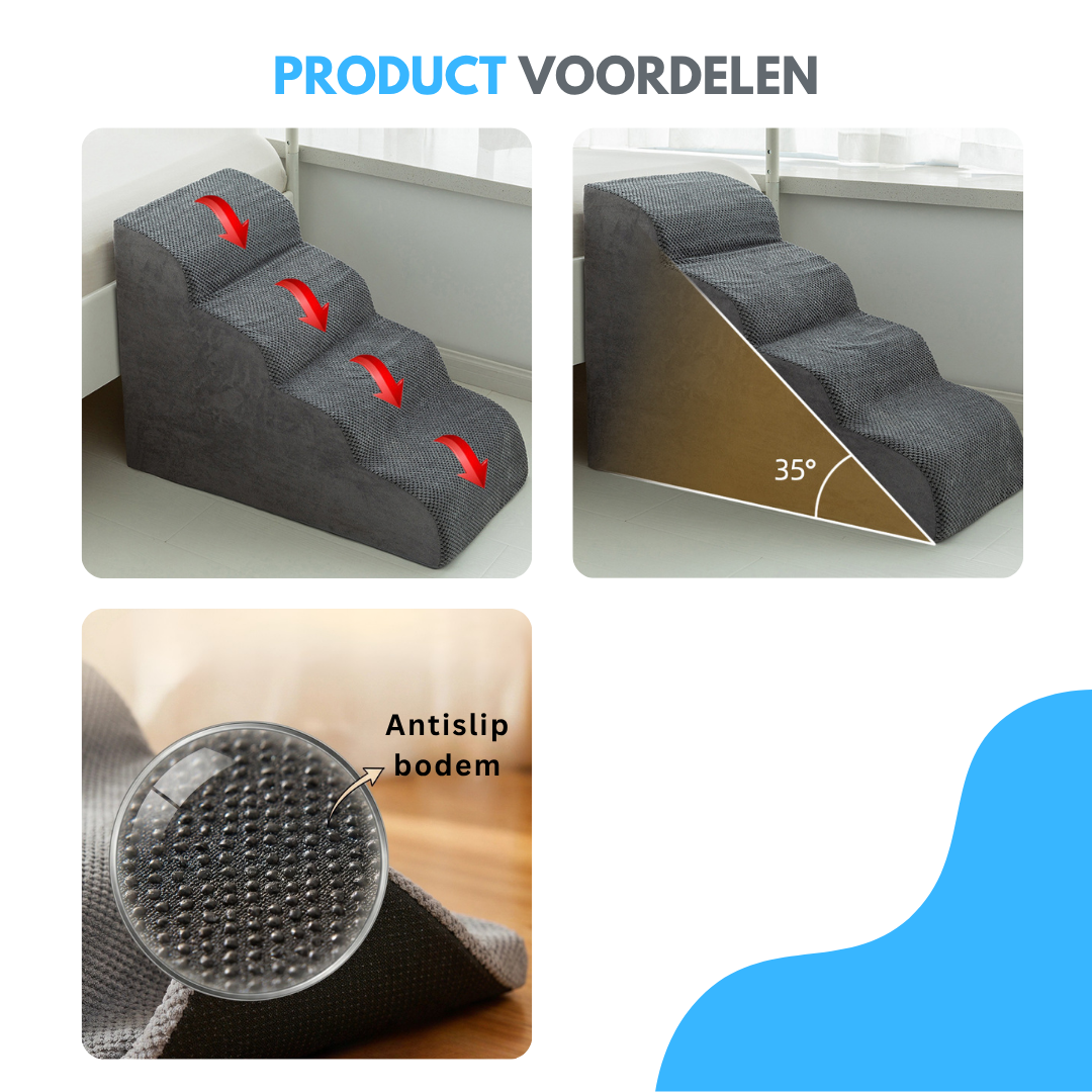 Livista Hondentrap – 4 Treden – Hondentrap voor Bank en Bed – Honden Opstapje – Antislip – Comfortabel Schuim 30D – Afneembare Wasbare Hoes – Grijs