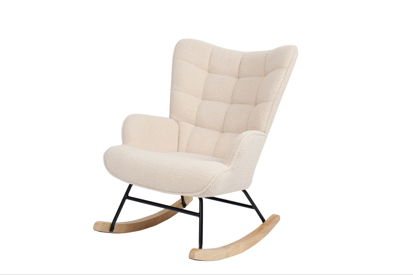 Livista Schommelstoel - Relaxstoel - Fauteuil - Schommelstoel Babykamer - Voedingsstoel - Schommelstoel Volwassen Baby - Teddy Stof - Roomwit Beige