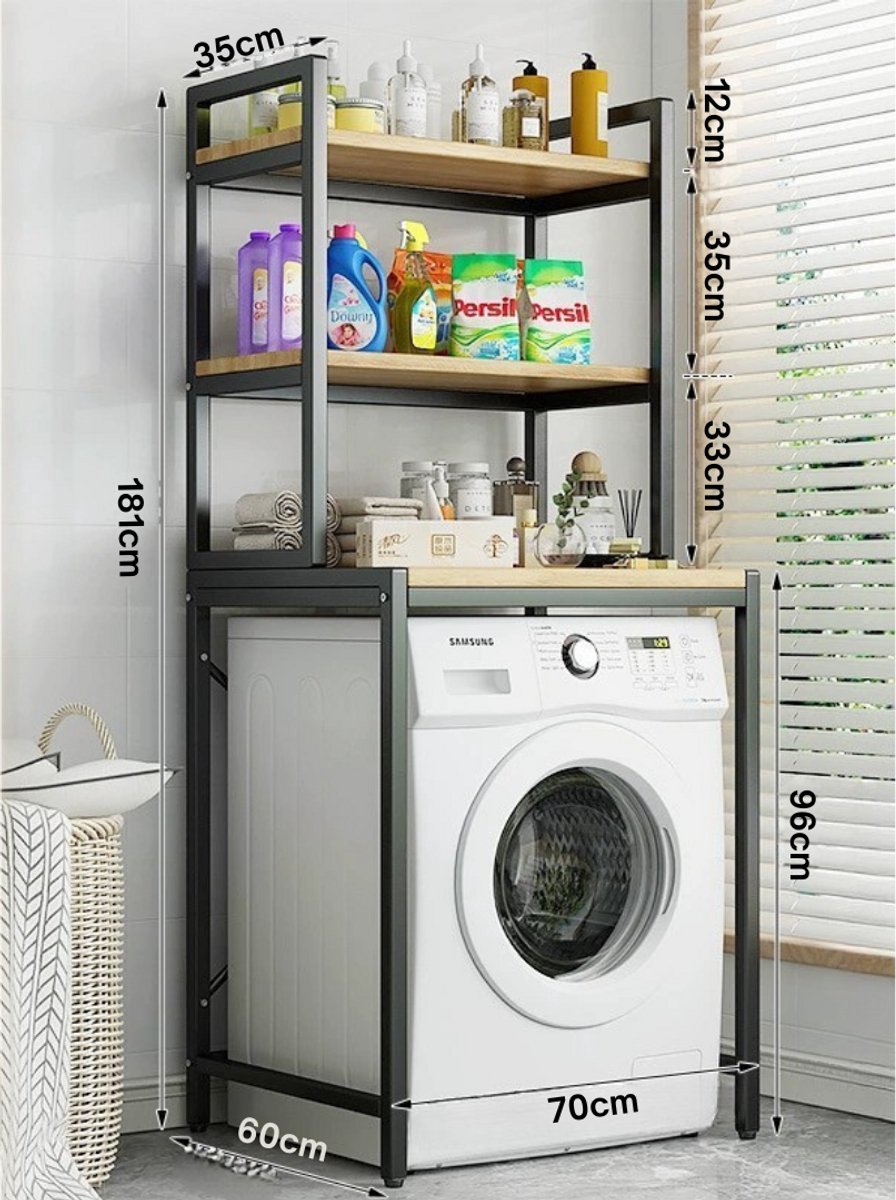 Livista® Wasmachine Kast - 3-Laags Opslagrek - Ruimtebesparende Wasruimte Organizer - 181x60x70 CM - Zwart