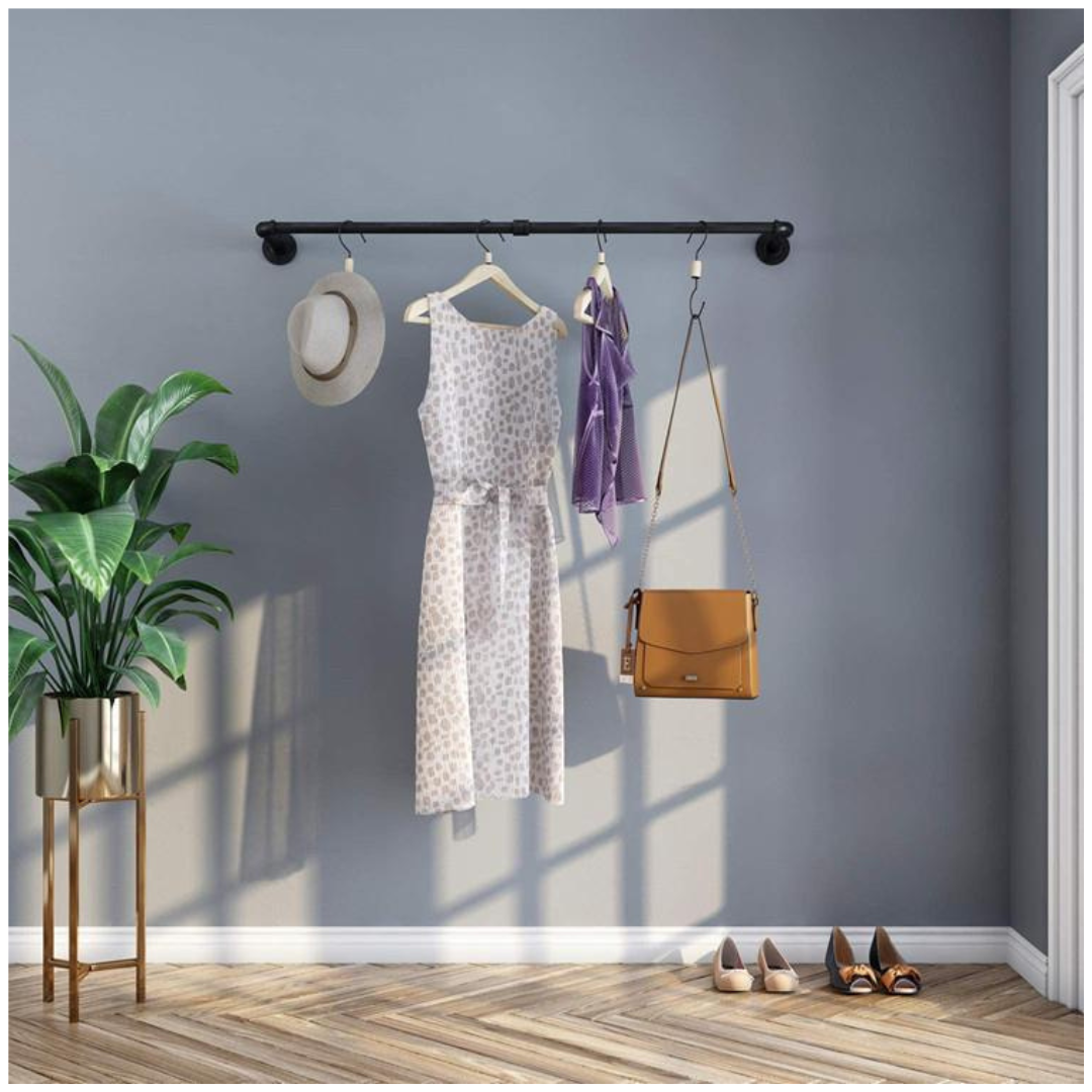 Livista® Kledingrek – Garderoberek – Industrieel Design – Ruimtebesparend & Stevig – 92,5 x 26,5 cm – Mat zwart