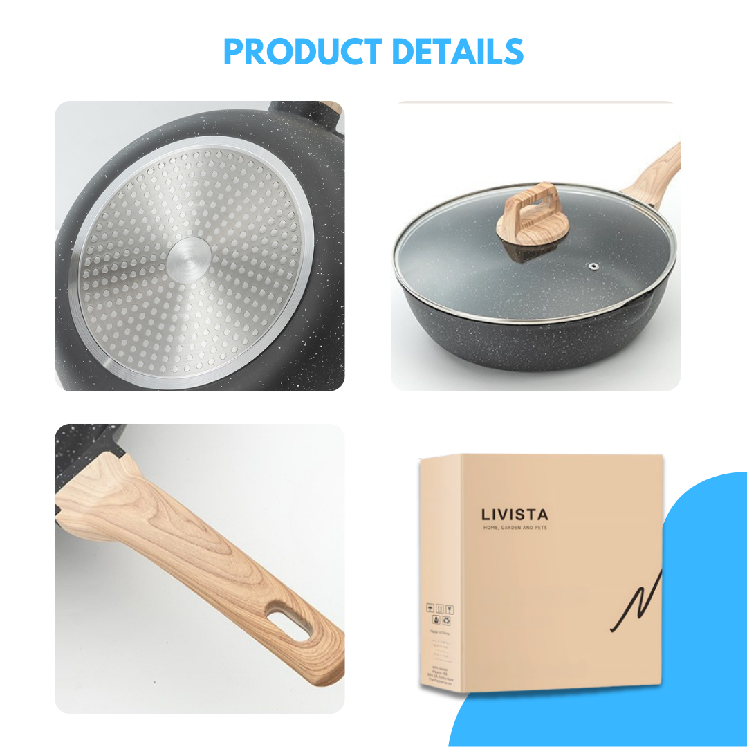 Livista Pannenset 14-delig – Wokpan, Koekenpan, Soeppan & Steelpan – Inclusief Keukengerei – – Makkelijk Schoon te Maken – Geschikt voor Inductie – Zwart