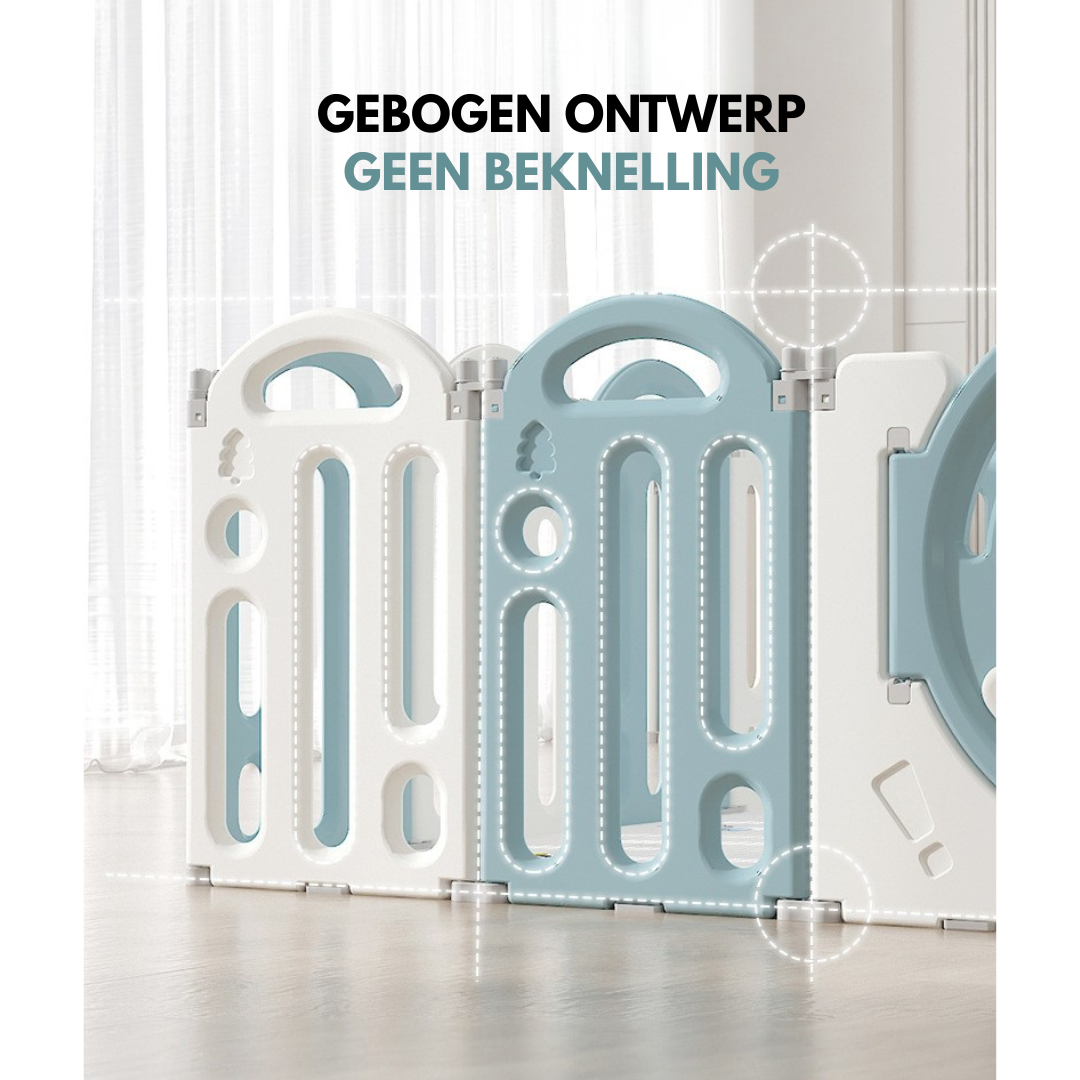 Livista Grondbox Baby –187x150x61cm – 14+2 Panelen – Inklapbare Speelbox met Beren-Thema – Verstelbare Basketbalring – Met Zuignappen – Inclusief Kruipmat – Veilig Kinderbox Playpen