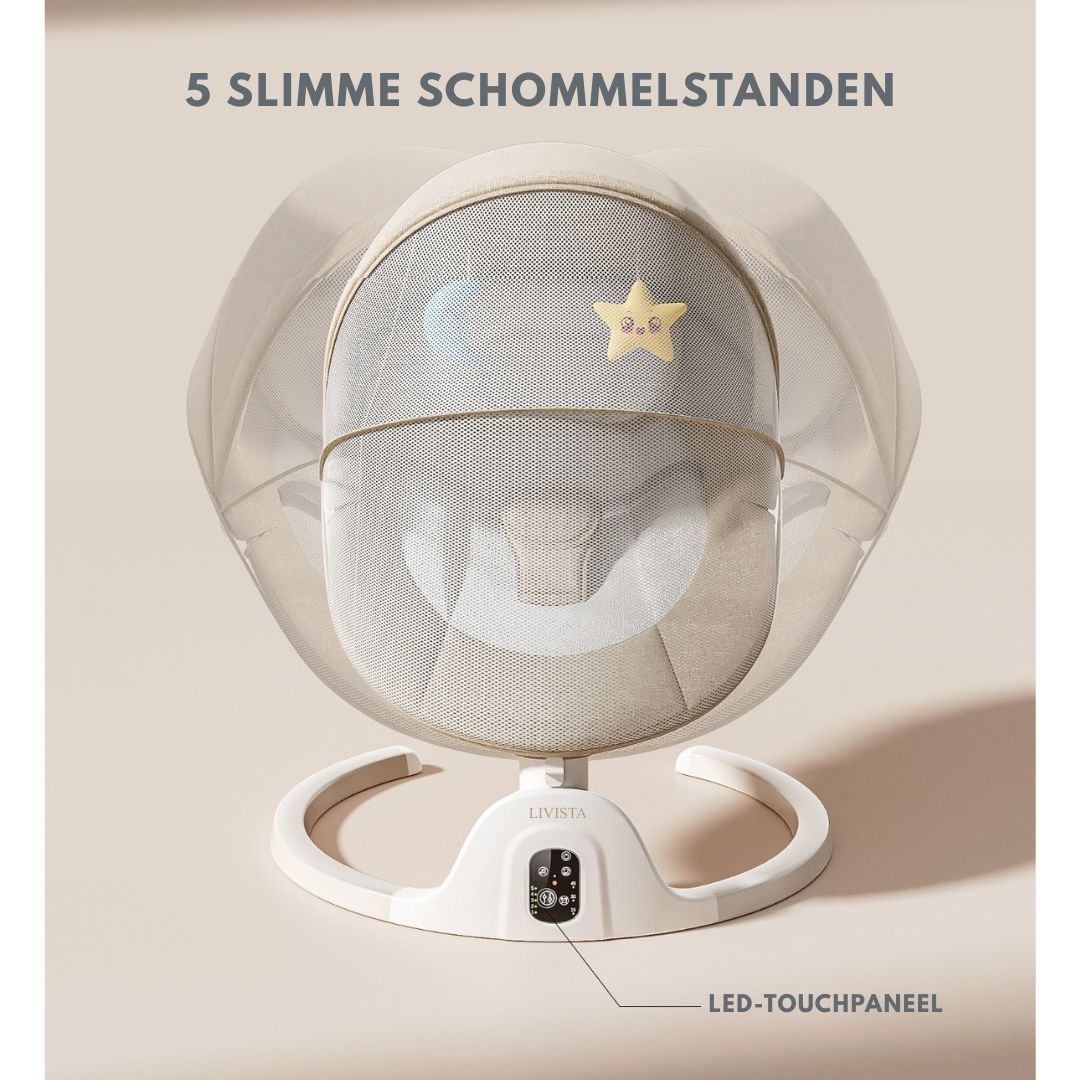 Livista Elektrische Wipstoel Baby – Babywipstoel – Met Afstandsbediening – 5 Schommelstanden – 3 Verstelbare Rugstanden – Timer – Baby Schommelstoel – LED Touchpaneel – Met Muskietennet – Lichtbruin