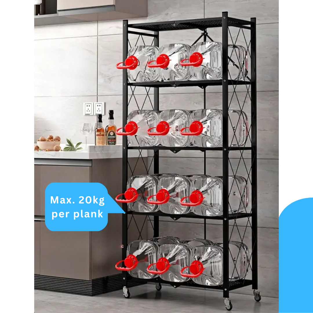 Livista Inklapbare Stellingkast – 5-laags – Met 360° wielen – Open Vakkenkast – Duurzaam Metaal – Ruimtebesparend – H160 x B71 x D38 cm – Max 20 kg per Plank – Zwart