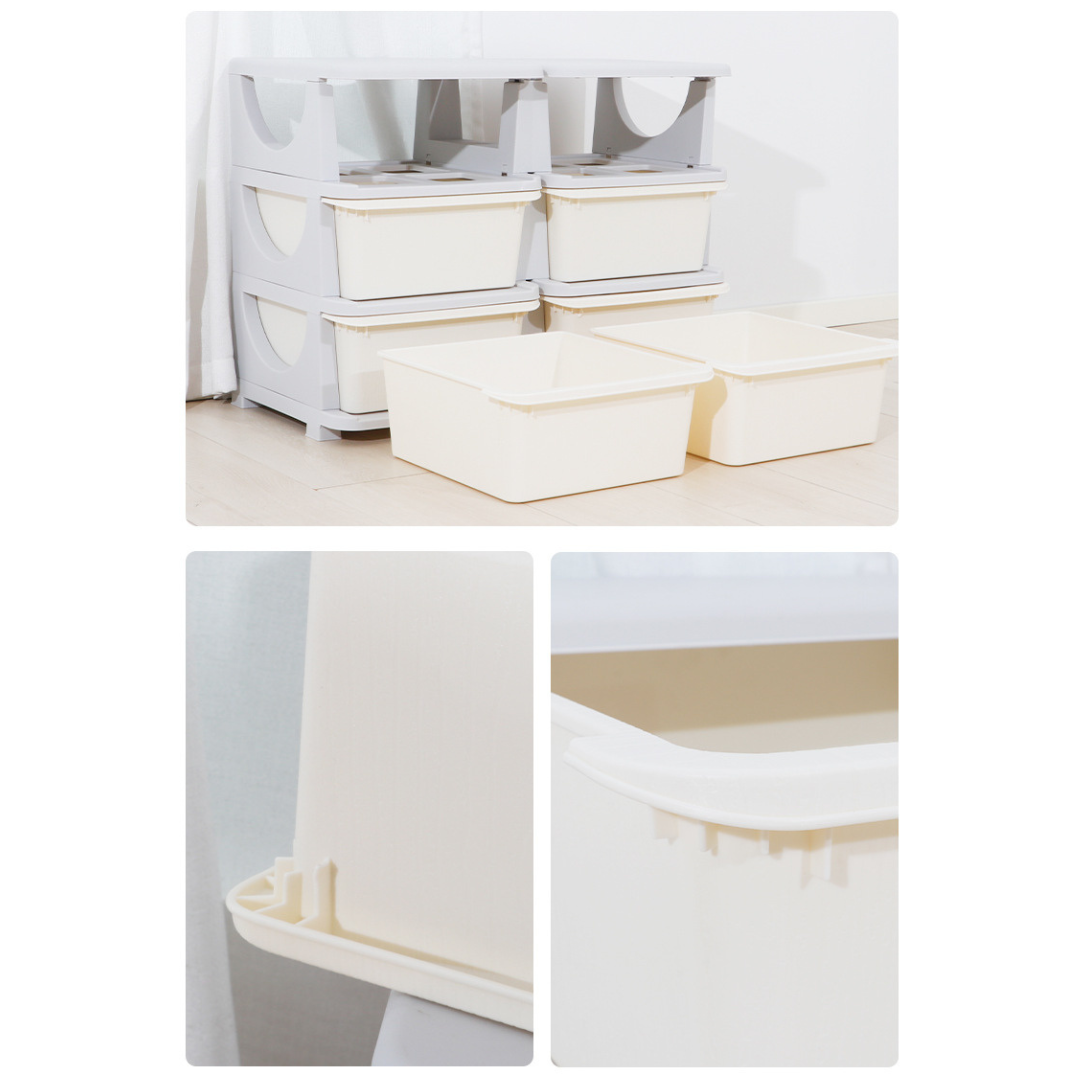 Livista Opbergboxen – 3 Ruime Lades – Voor Speelgoed en Kleding – Anti-Uitval Systeem – Veilig & Duurzaam – 56x37x37.5 cm – Beige/Grijs