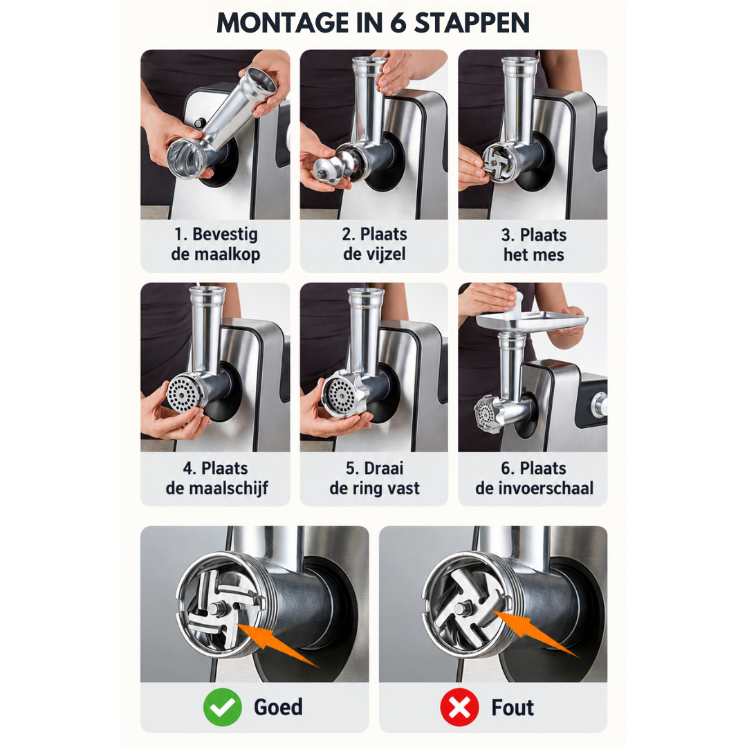 Livista Elektrische Vleesmolen - 2500W - Gehaktmolen 3 kg/min - 3 Snijplaten - Reverse Functie - RVS Vulbak 2L - Met Worstvuller & Accessoires - Zwart
