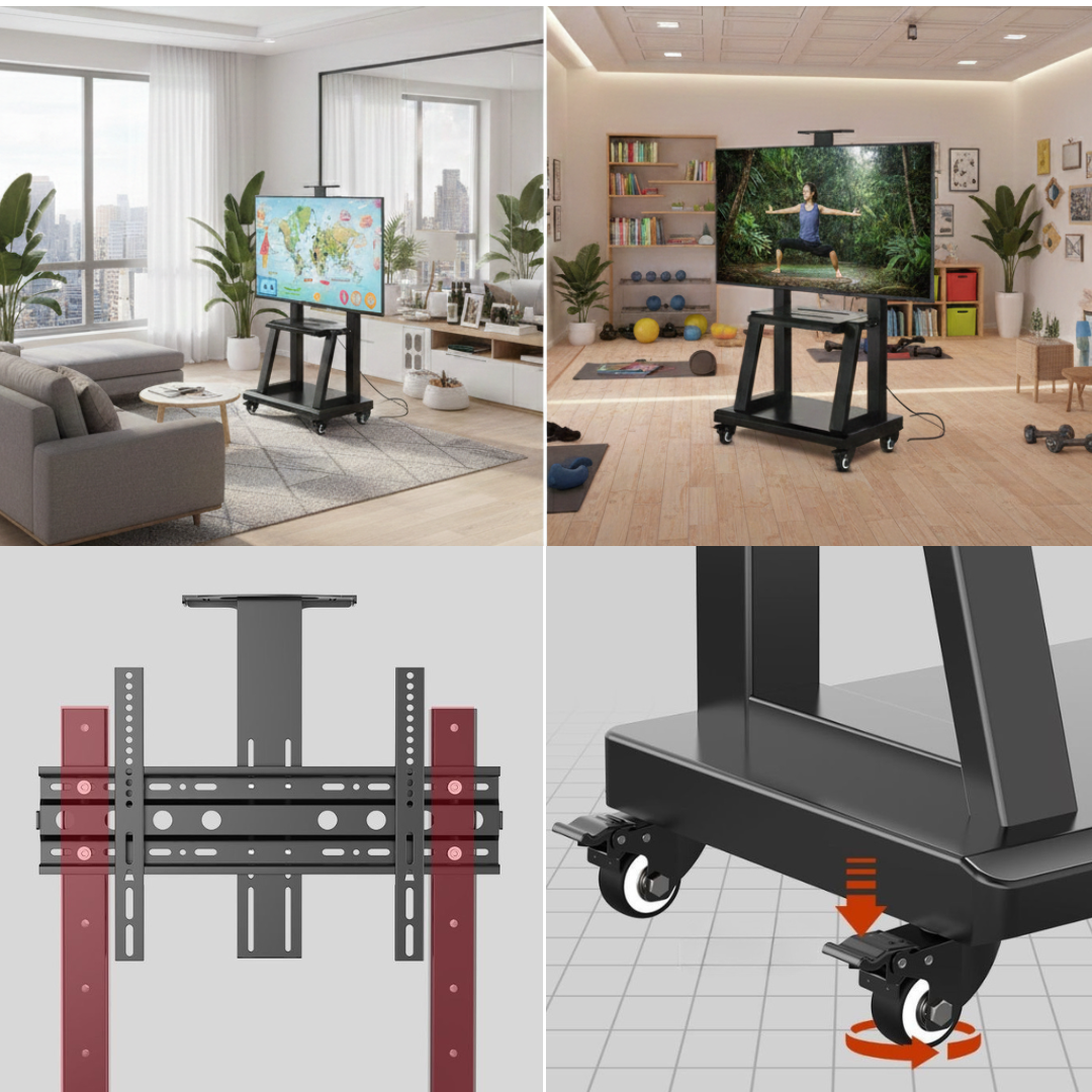 Livista Verrijdbare TV-standaard – 4 Standen in Hoogte Verstelbaar – met 360° Wielen & Rem – In Hoogte Verstelbaar 110–150cm – Geschikt voor 32 tot 70 inch – Stevig tot 100 kg