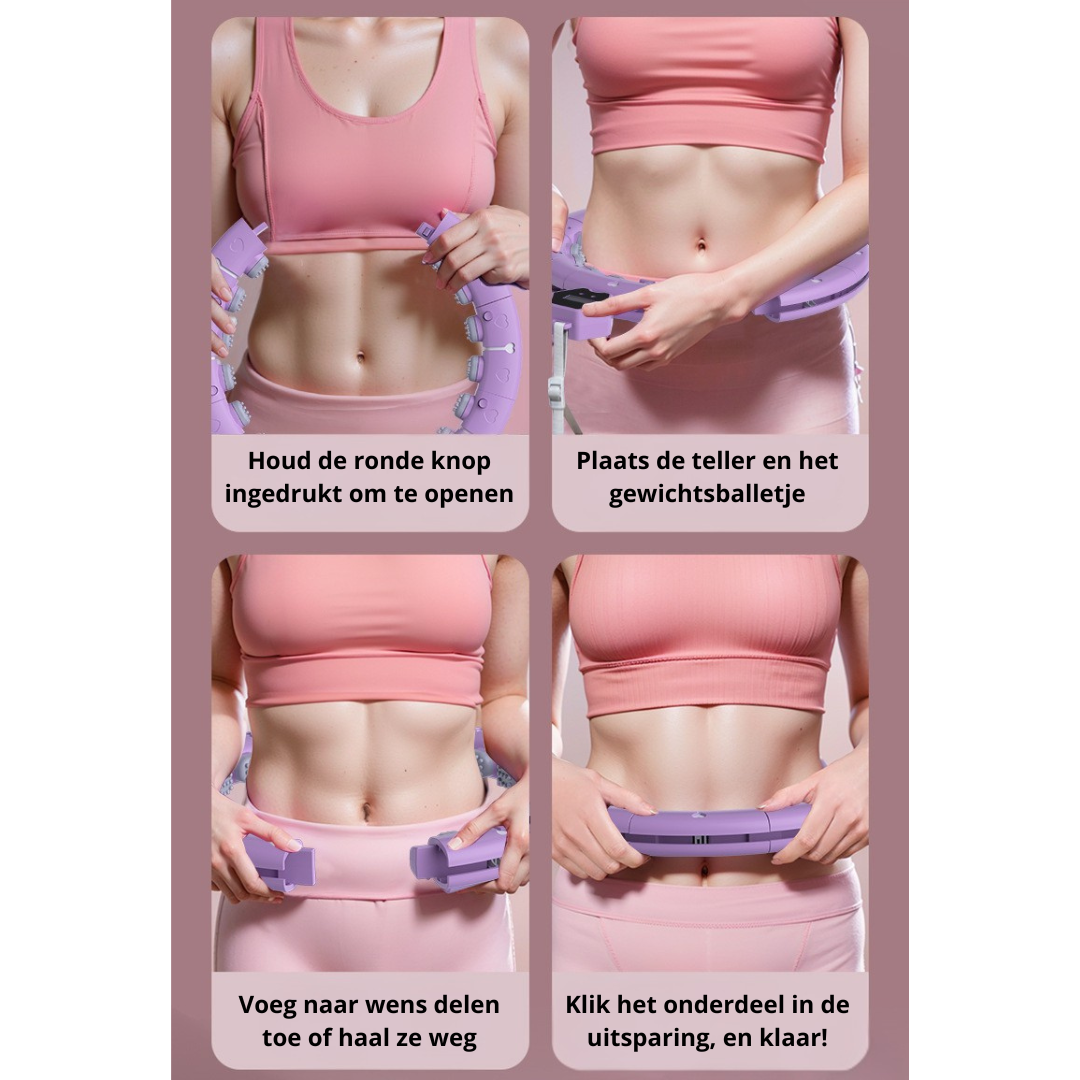 Livista® Slim & Fit Fitness Hoepel – Met Masserende 360° Noppen – Slimme Calorie Telling – Stillere Training – Verstelbare Intensiteit – Paars