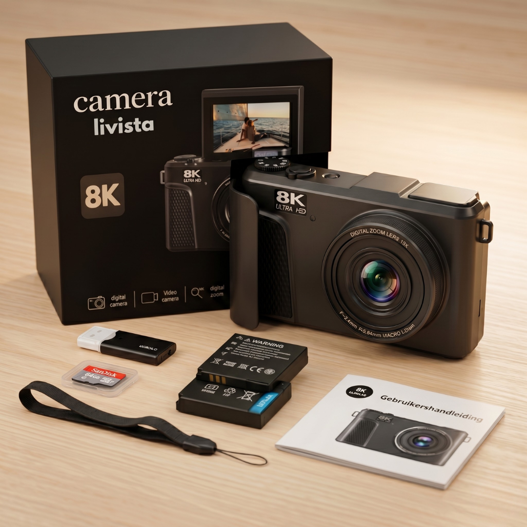 Livista Digitale Camera 8K - 88MP - 18X Digitale Zoom - WiFi - 3.0" UHD-display - Fototoestel - Mini Camera - Fotocamera - Compact Camera - Incl. 64GB SD Kaart - Vlog Camera voor Kinderen