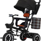 Livista® Tricycle 2-in-1 - Geschikt voor Kinderen van 12 maanden tot 6 jaar - Verstelbare Zitplaats - Duwstang - Verstelbare Zonnescherm - Veiligheidsriemen - Lederen Zitplaats - Duurzame Wielen - Opvouwbaar - Zwart