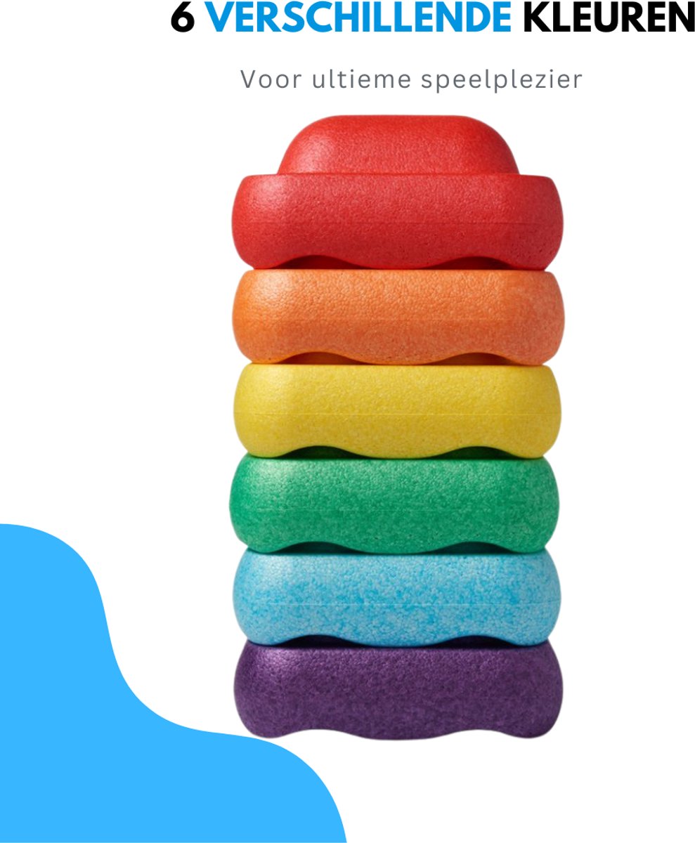 Livista Stapelstenen - Balanceerstenen - regenboog - 6 stuks - Balans speelgoed - Vierkant