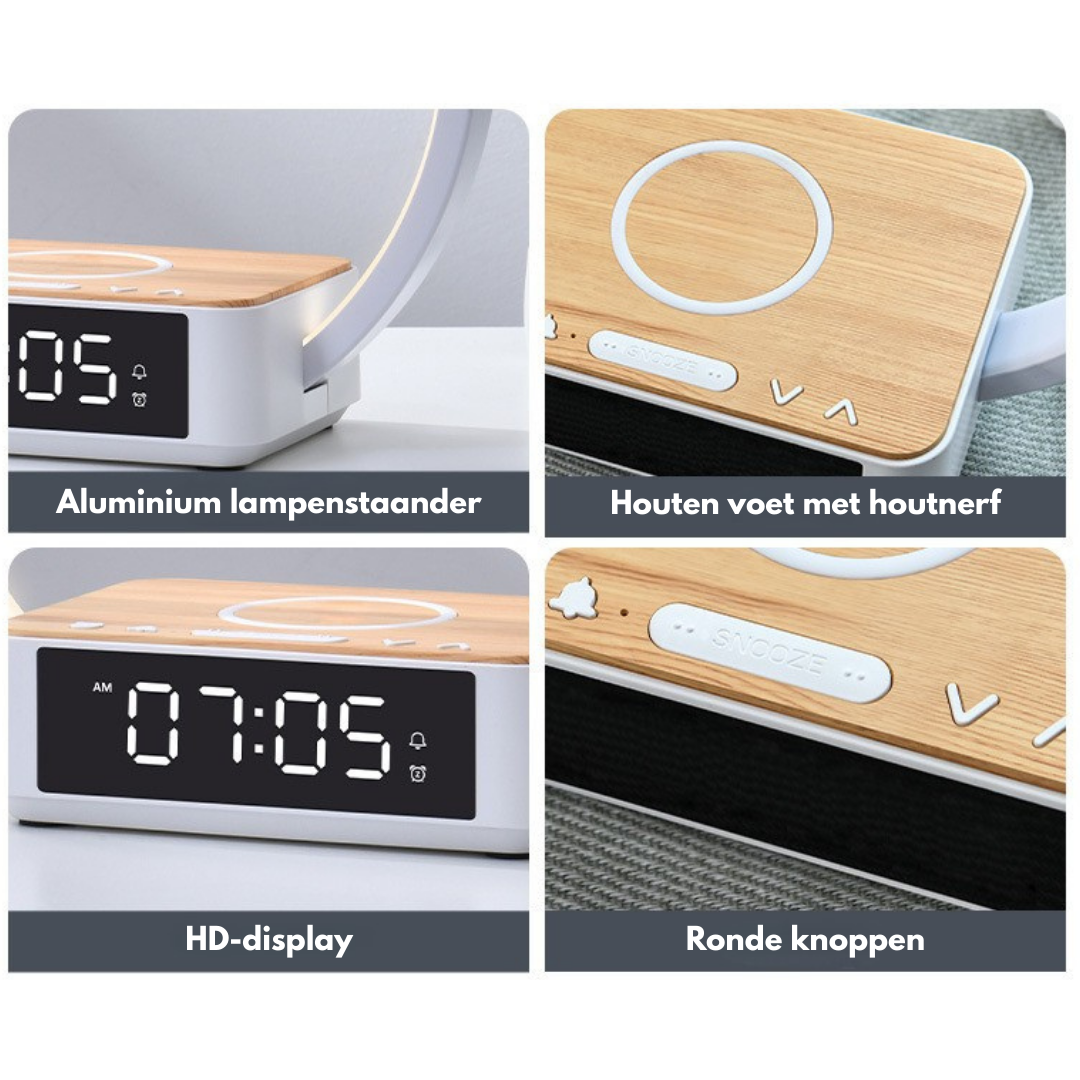Livista Wake Up Light – Wekker – Draadloze Oplader – 15W – Touch Bureaulamp – met 3 Lichtkleuren – Voor Telefoon, Smartwatch & AirPods