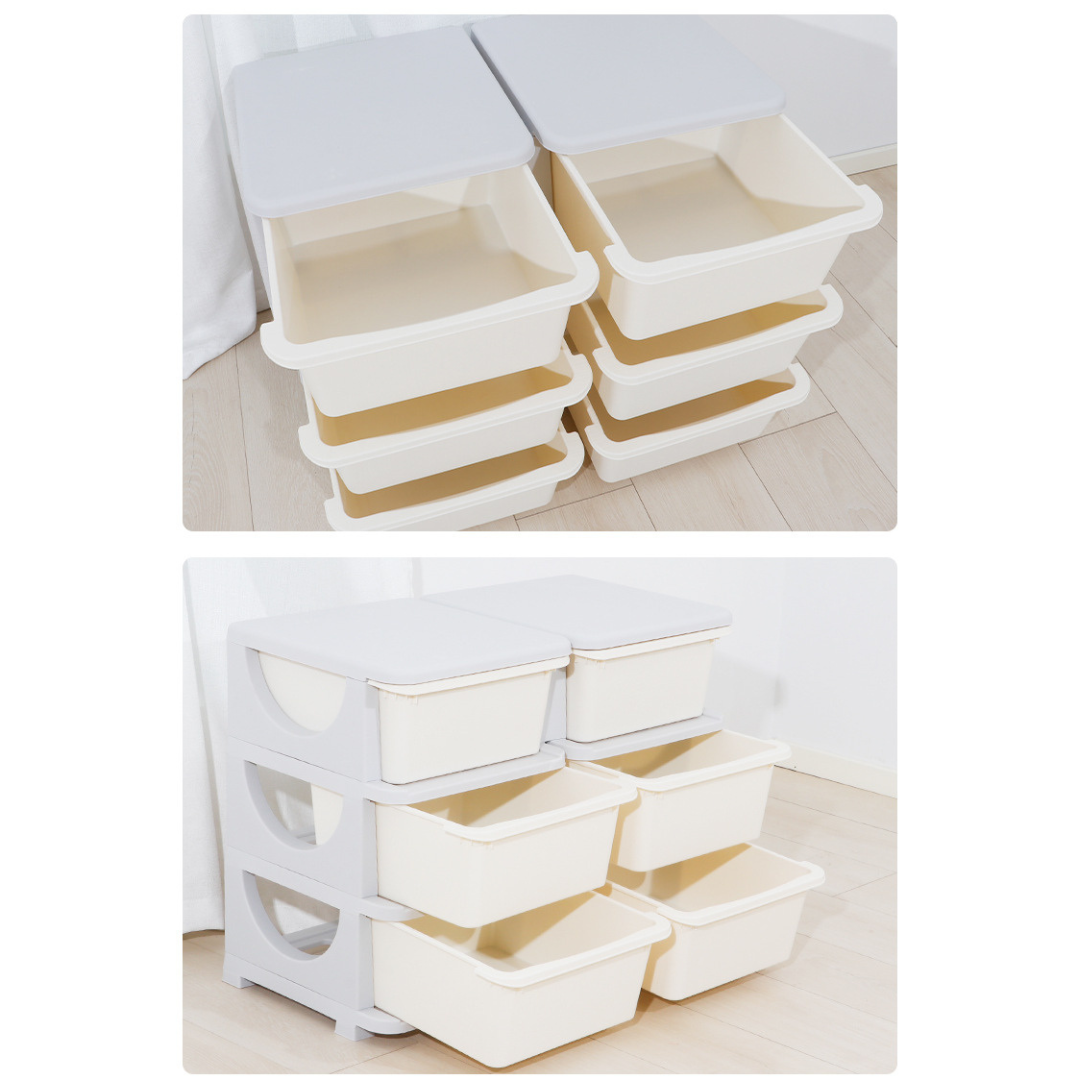 Livista Opbergboxen – 3 Ruime Lades – Voor Speelgoed en Kleding – Anti-Uitval Systeem – Veilig & Duurzaam – 56x37x37.5 cm – Beige/Grijs
