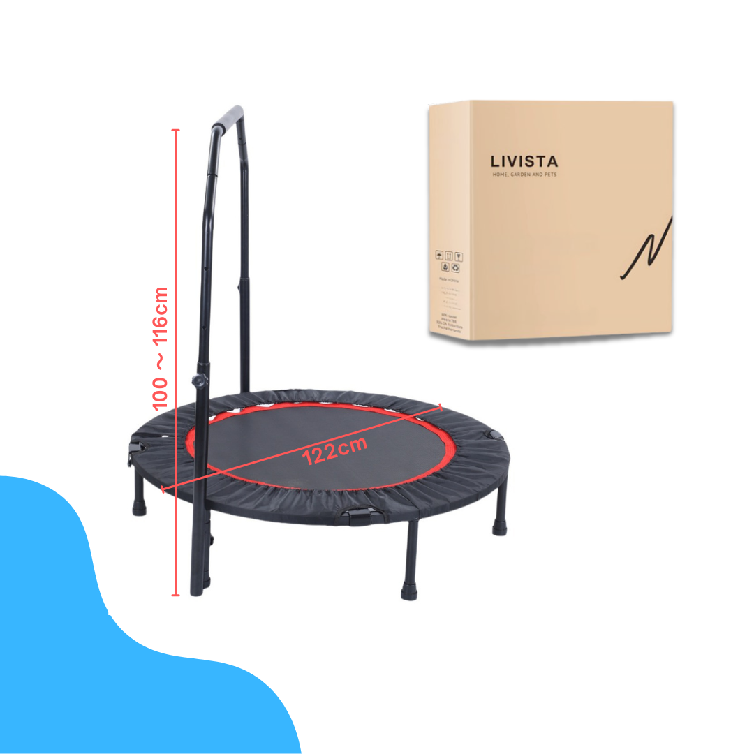 Livista Fitness Trampoline – Ø122 cm – Verstelbare Handgreep – Antislip Zuignappen – Krachtige Veren – Max. 200 kg – Voor Binnen & Buiten – Zwart/Rood
