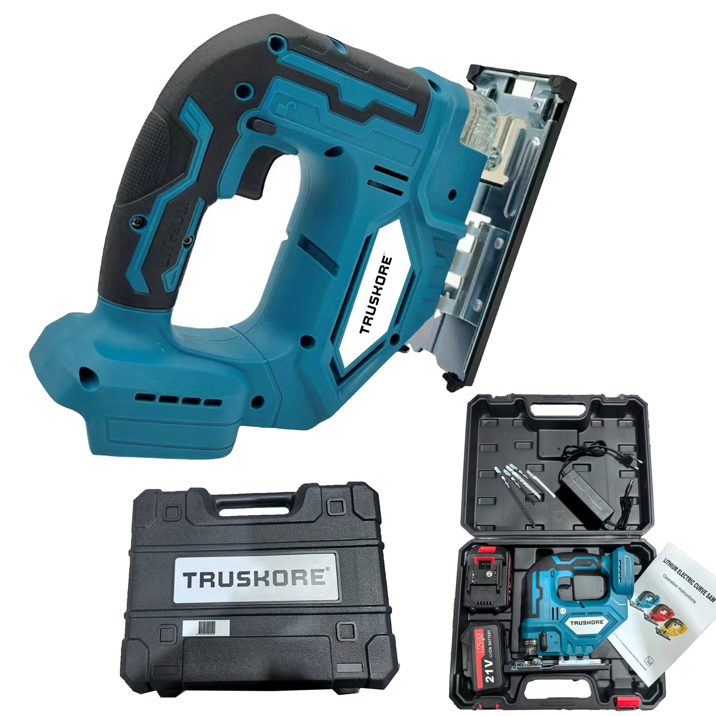 TRUSKORE 21V Accu Decoupeerzaag – Incl. 2x Accu & Oplader – 5 Zaagbladen – Variabele Snelheid – Draadloos & Ergonomisch - Zaagdiepte 65 mm - Voor Hout, Metaal & Kunststof