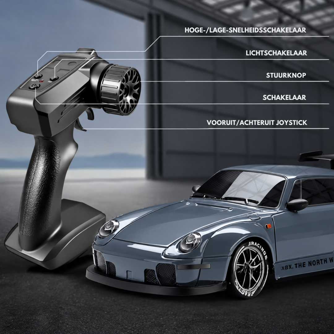 Livista Bestuurbare Auto - Snelle RC Drift Auto 1:24 – Drift Raceauto met 4WD – Afstandsbestuurbare Auto – 20 km/h – LED Verlichting – 3 Oplaadbare Accu’s – Driftbanden – Grijsblauw