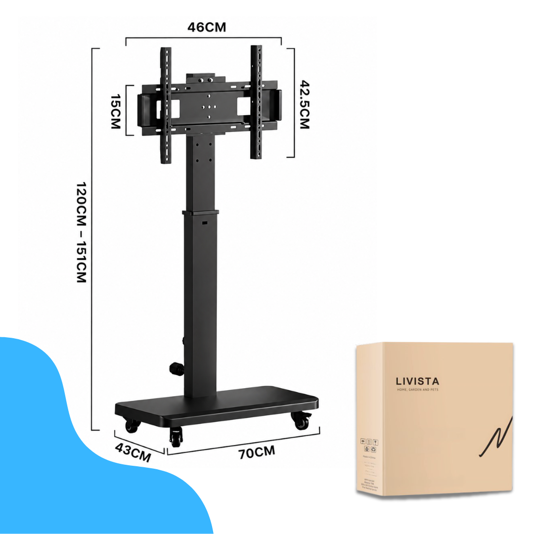 Livista  Verrijdbare TV Standaard – 90° Draaibaar – Horizontaal & Verticaal – Geschikt voor 26-60 Inch – Mobiele TV Vloerstandaard – In Hoogte Verstelbaar met Handslinger – Max. 70 kg – Met Remwielen