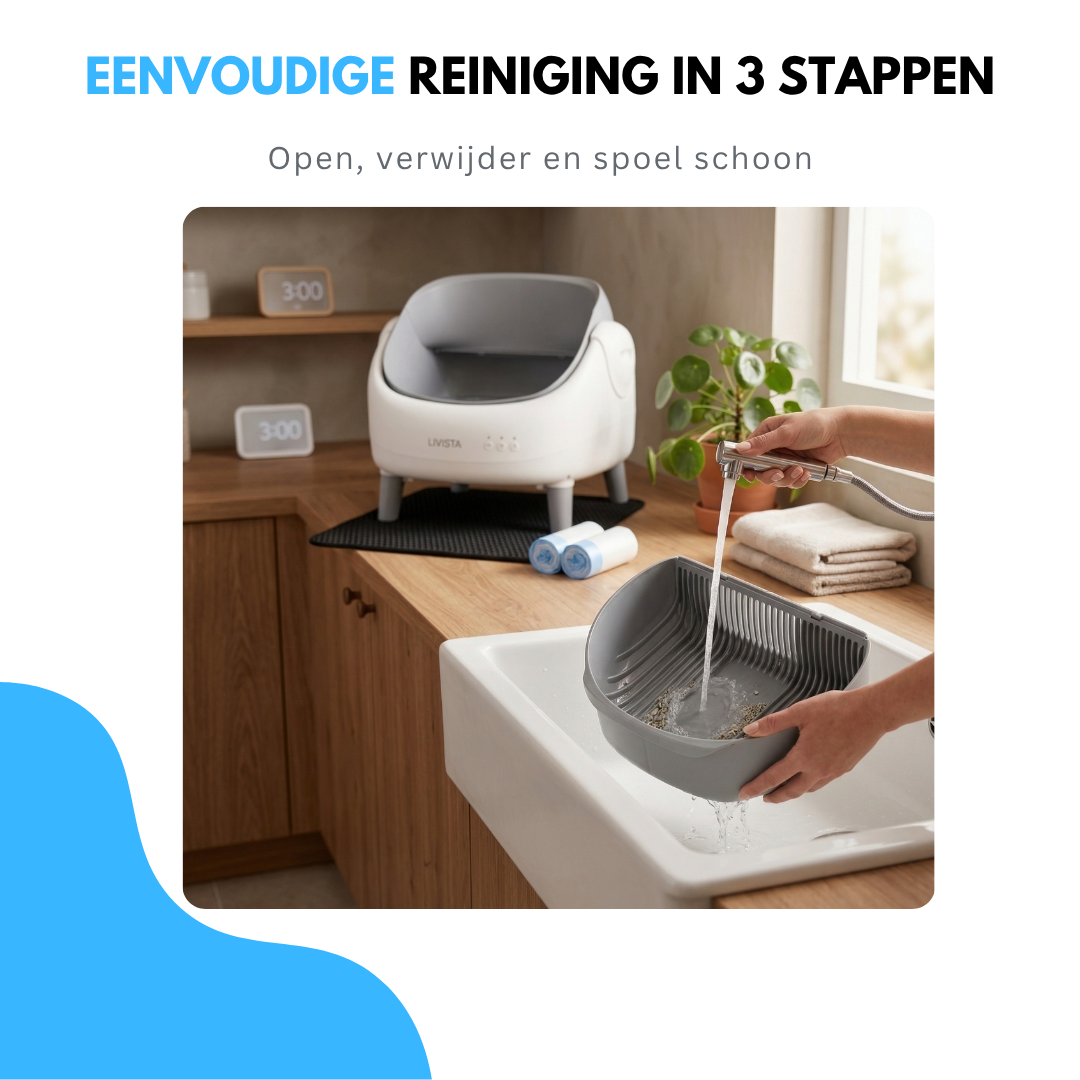 Livista Automatische Kattenbak - Zelfreinigende Kattenbak - Elektrische Kattenbak - Inclusief App - 76L XXL - Met Kattenbakmat en 2 Rollen Opvangzakjes - Geurfilter - Open Design - Wit