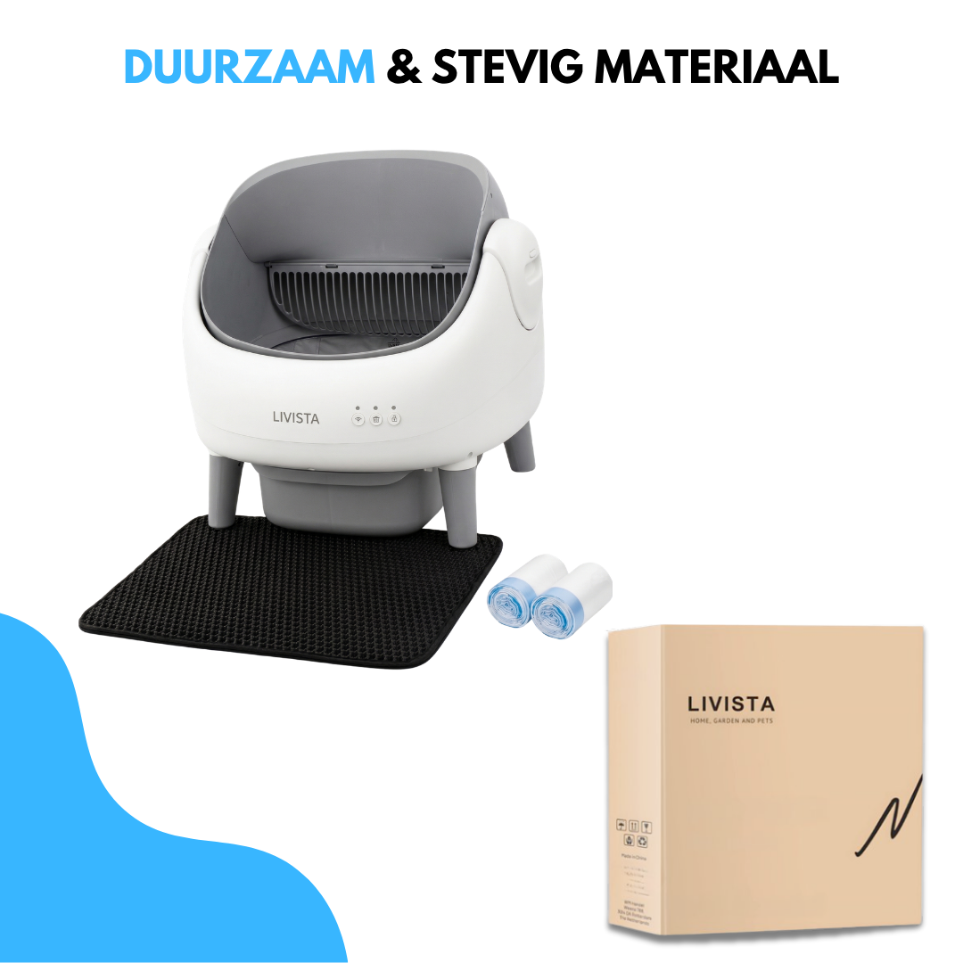 Livista Automatische Kattenbak - Zelfreinigende Kattenbak - Elektrische Kattenbak - Inclusief App - 76L XXL - Met Kattenbakmat en 2 Rollen Opvangzakjes - Geurfilter - Open Design - Wit