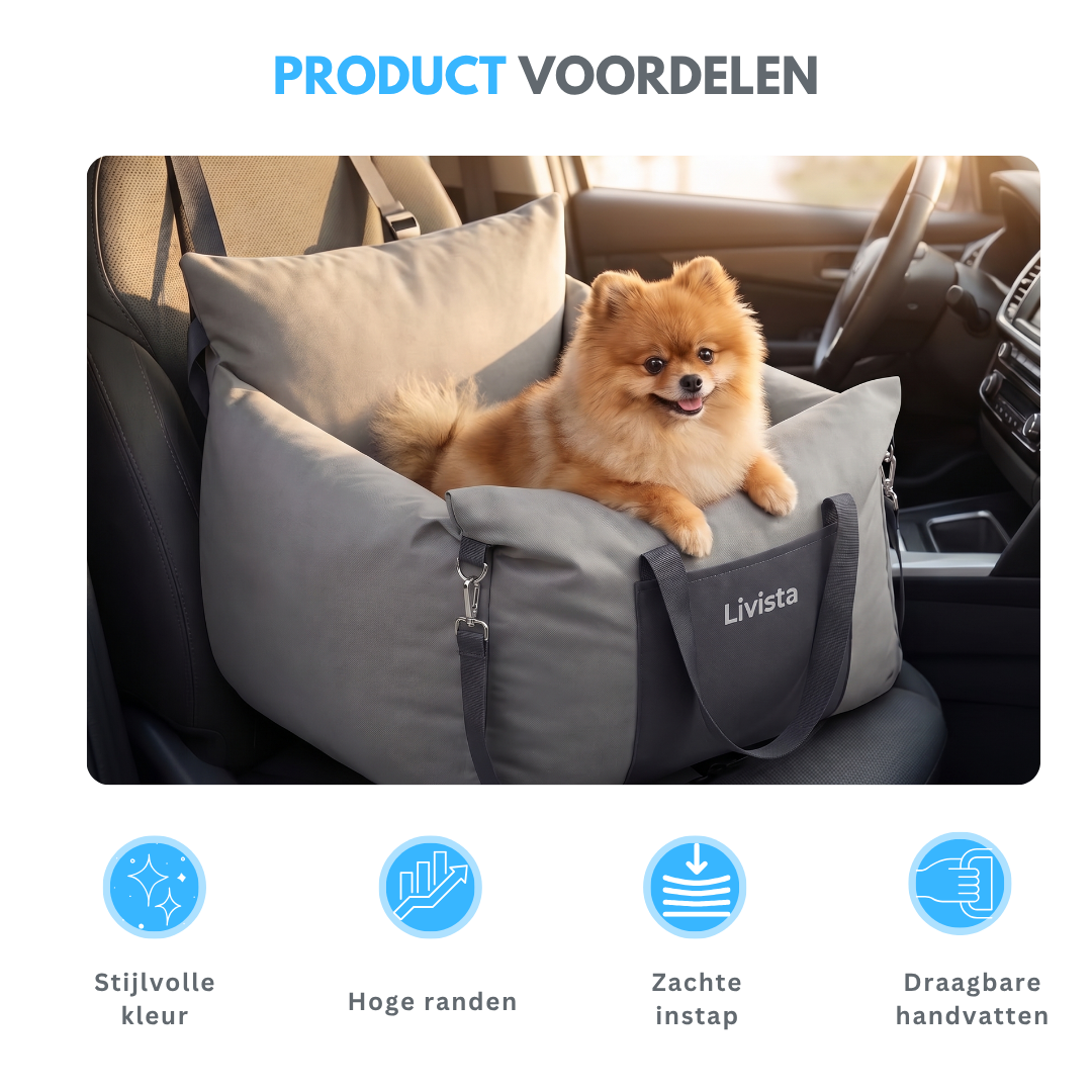 Livista Wasbare Autostoel Hond met Gordel - Hondenmand Auto - Voor in de Auto en Achterbank -Automand Honden - Hondenstoel - Hondenmand