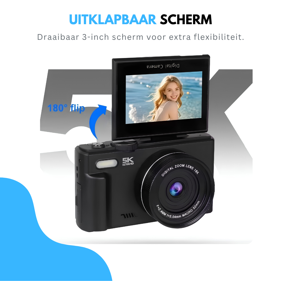 Livista Digitale Camera 5K - 75MP - 18X Digitale Zoom - WiFi - 3.0" UHD-display - Fototoestel - Mini Camera - Fotocamera - Compact Camera - Incl. 64GB SD Kaart - Vlog Camera voor Kinderen